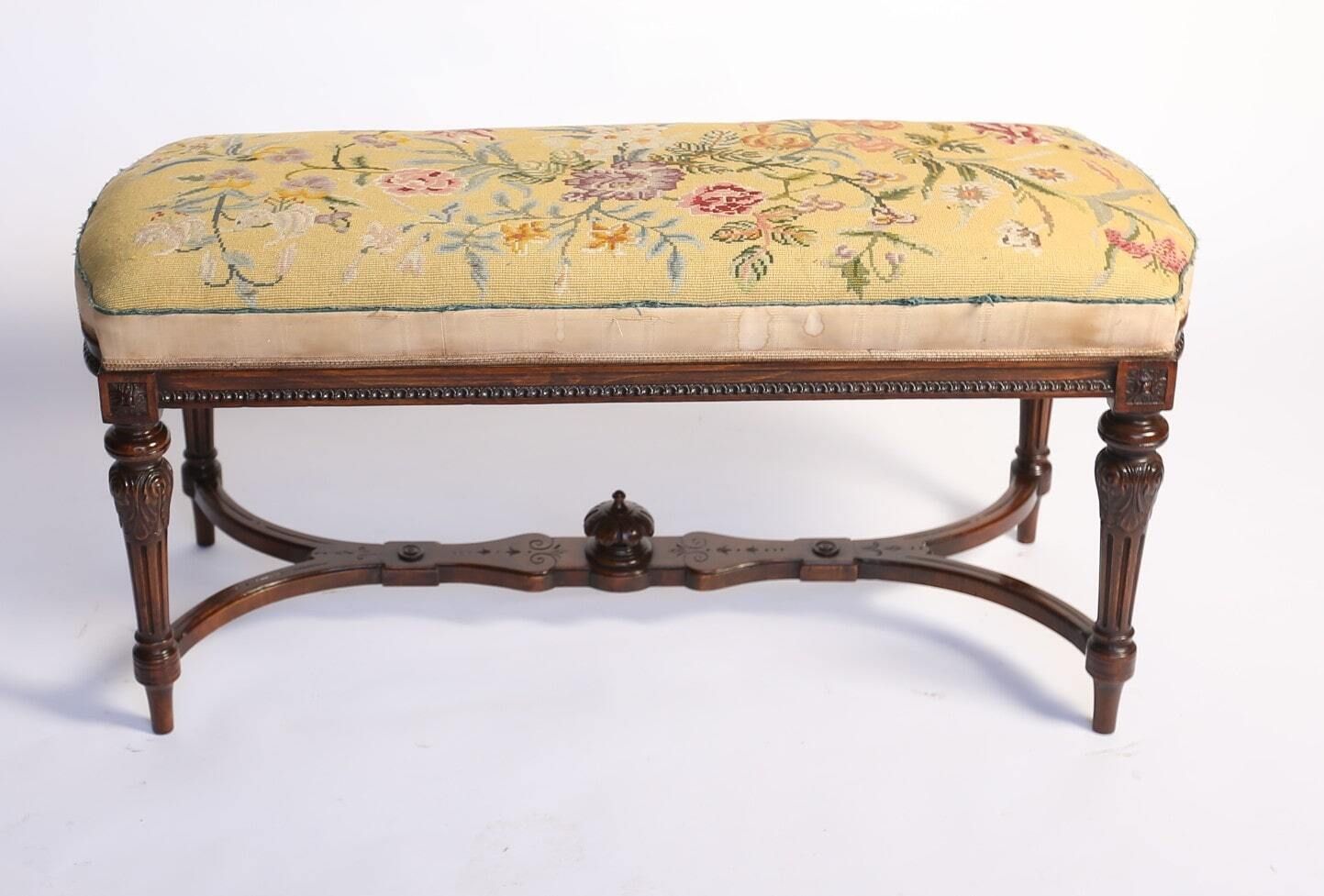 Furniture Victorian Carved Walnut Duet Stool photo