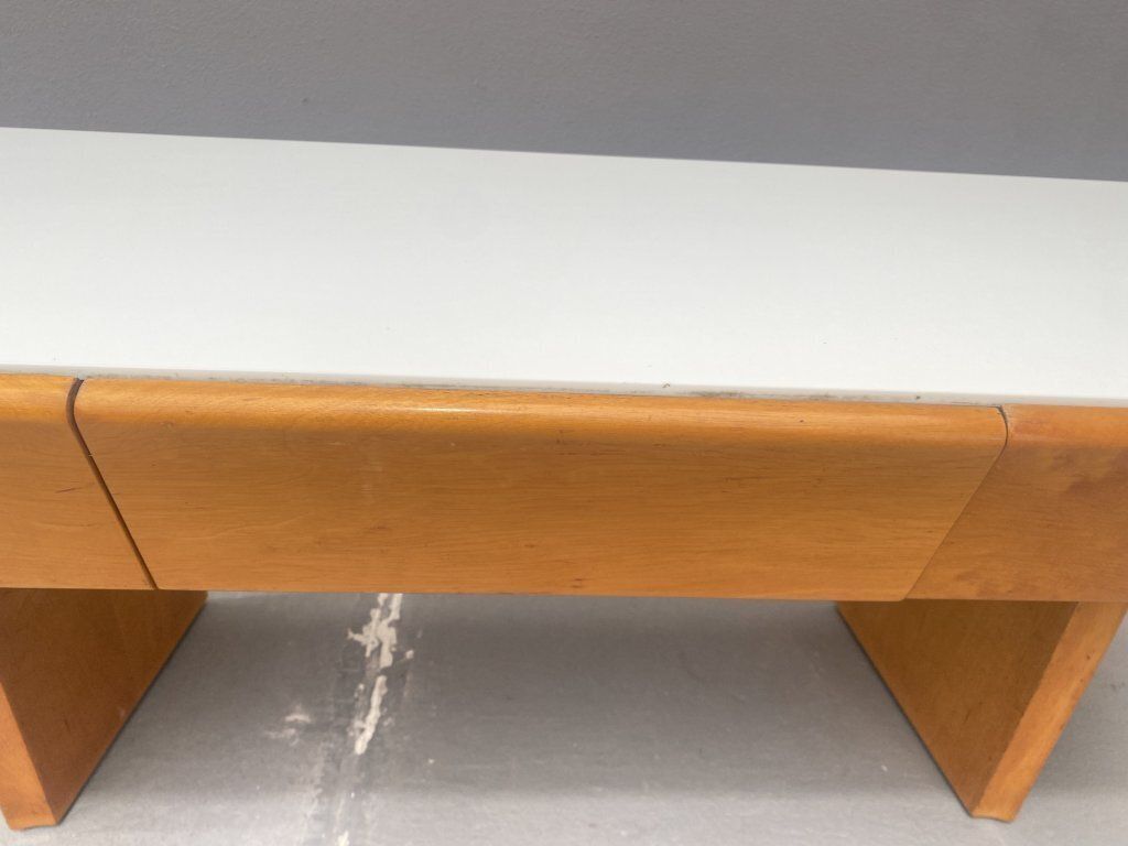 photo furniture Vintage Wooden Low Console With Opaline Glass, 1960