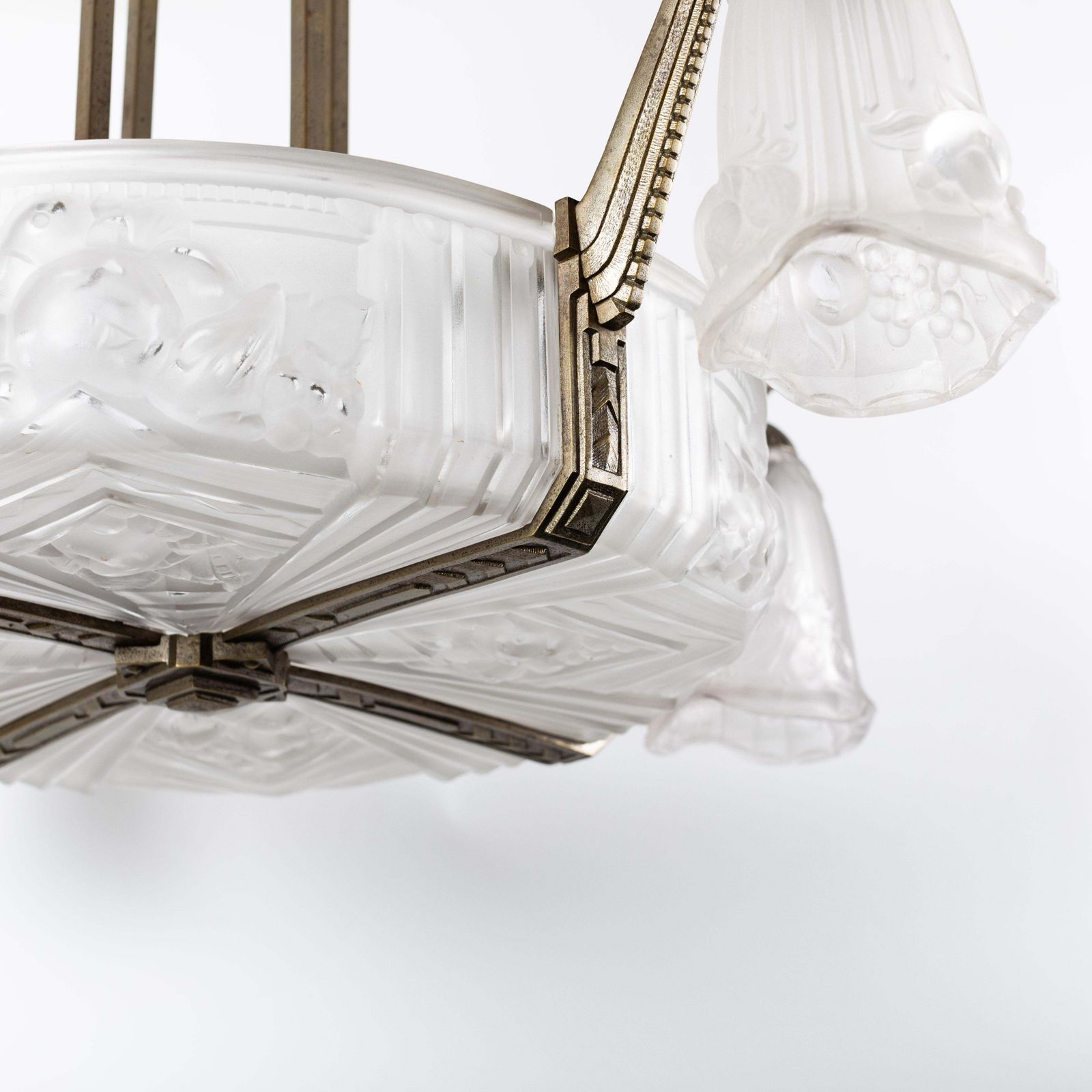 French Art Déco Chandelier Pressed Glass And Cast Iron By Pierre Gilles 1925 photo buy