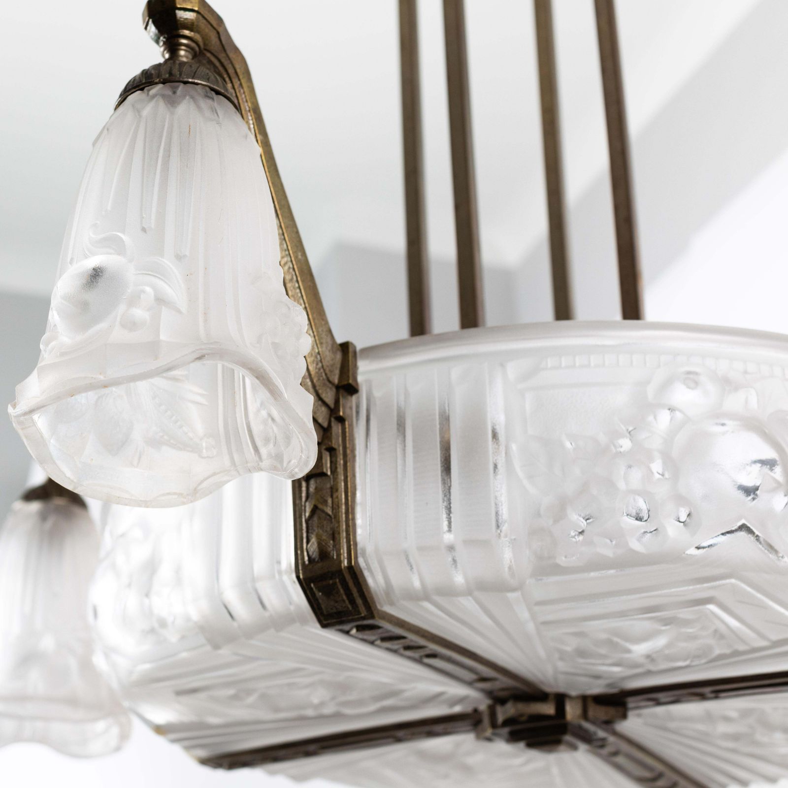 French Art Déco Chandelier Pressed Glass And Cast Iron By Pierre Gilles 1925 photo vintage