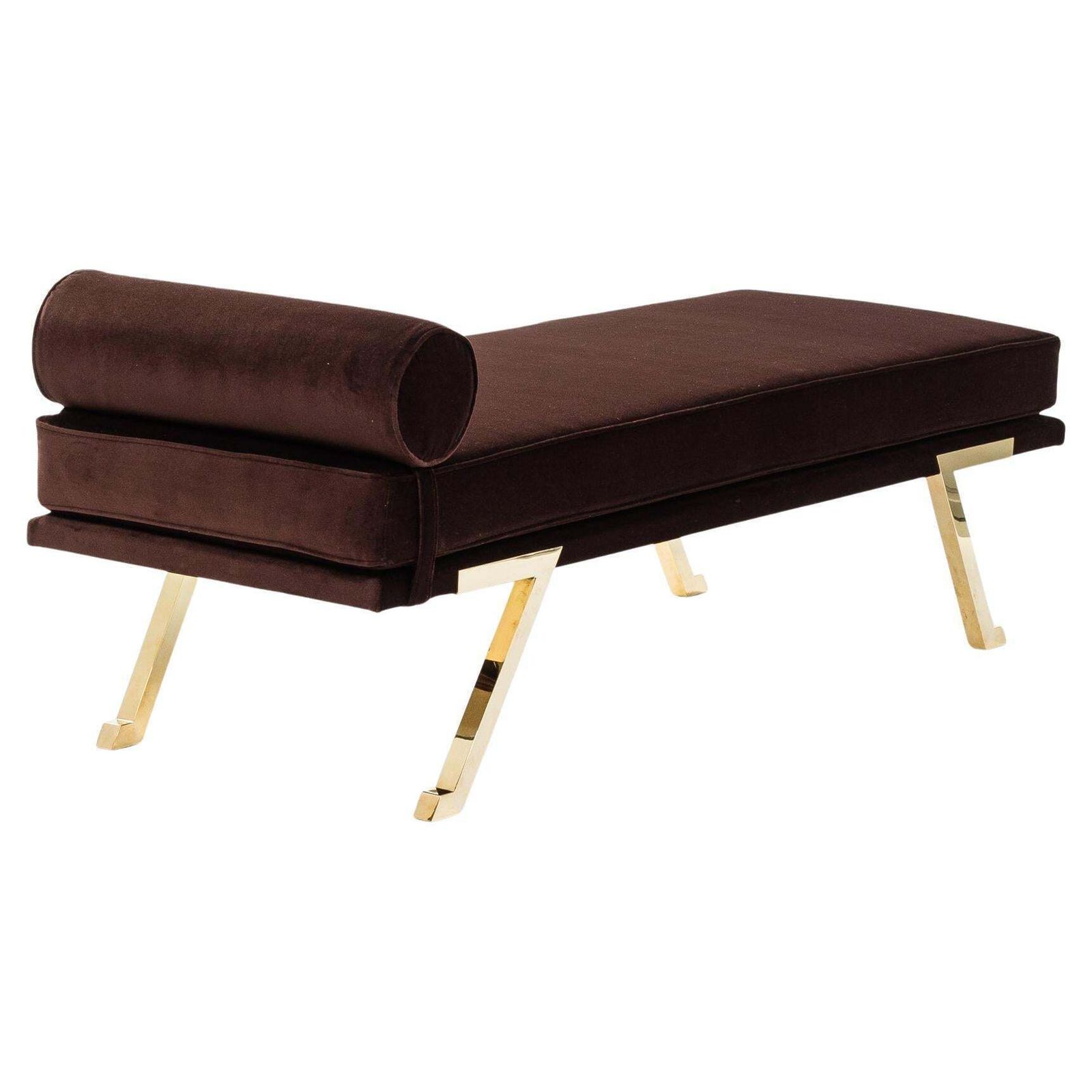 Italian Mid Century Daybed / Bench Brass Legs, Chocolate Brown Velvet 1970s photo Furniture