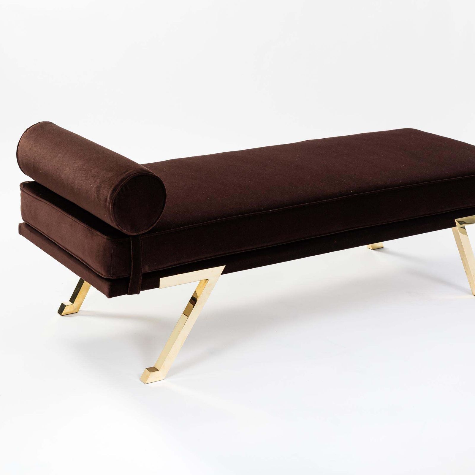Italian Mid Century Daybed / Bench Brass Legs, Chocolate Brown Velvet 1970s photo 5072.0