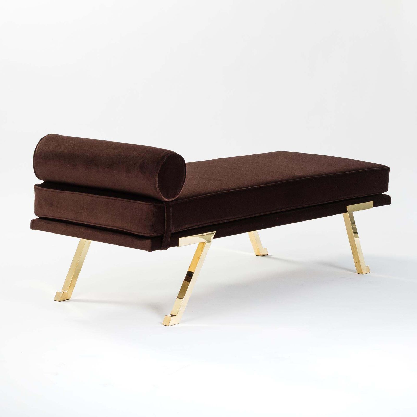 Italian Mid Century Daybed / Bench Brass Legs, Chocolate Brown Velvet 1970s photo buy