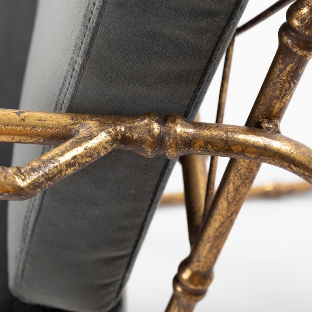photo vintage Pair Of French Mid Centruy Gilt Iron Faux Bamboo Armchairs Grey Velvet 1980s