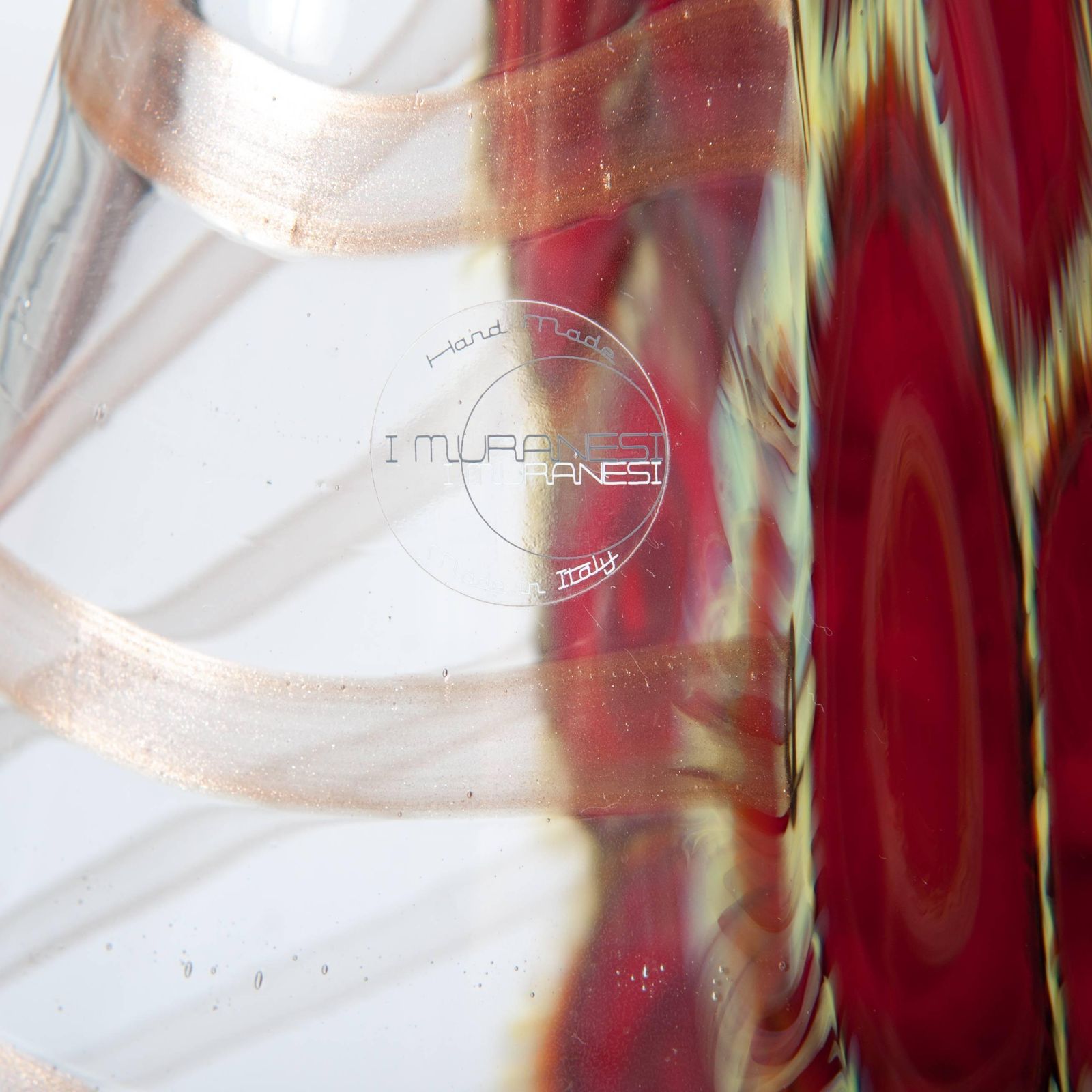 Elegant, Tall Bottle Shaped Murano Glass Vase Clear Glass, Red, Yellow 1980s photo Home Decor