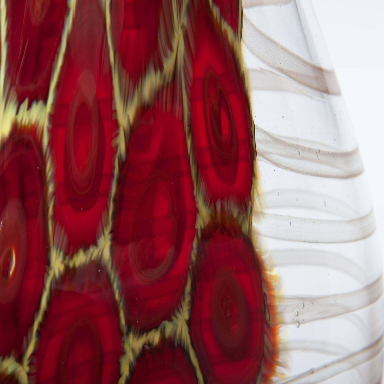 Elegant, Tall Bottle Shaped Murano Glass Vase Clear Glass, Red, Yellow 1980s photo 2493.0