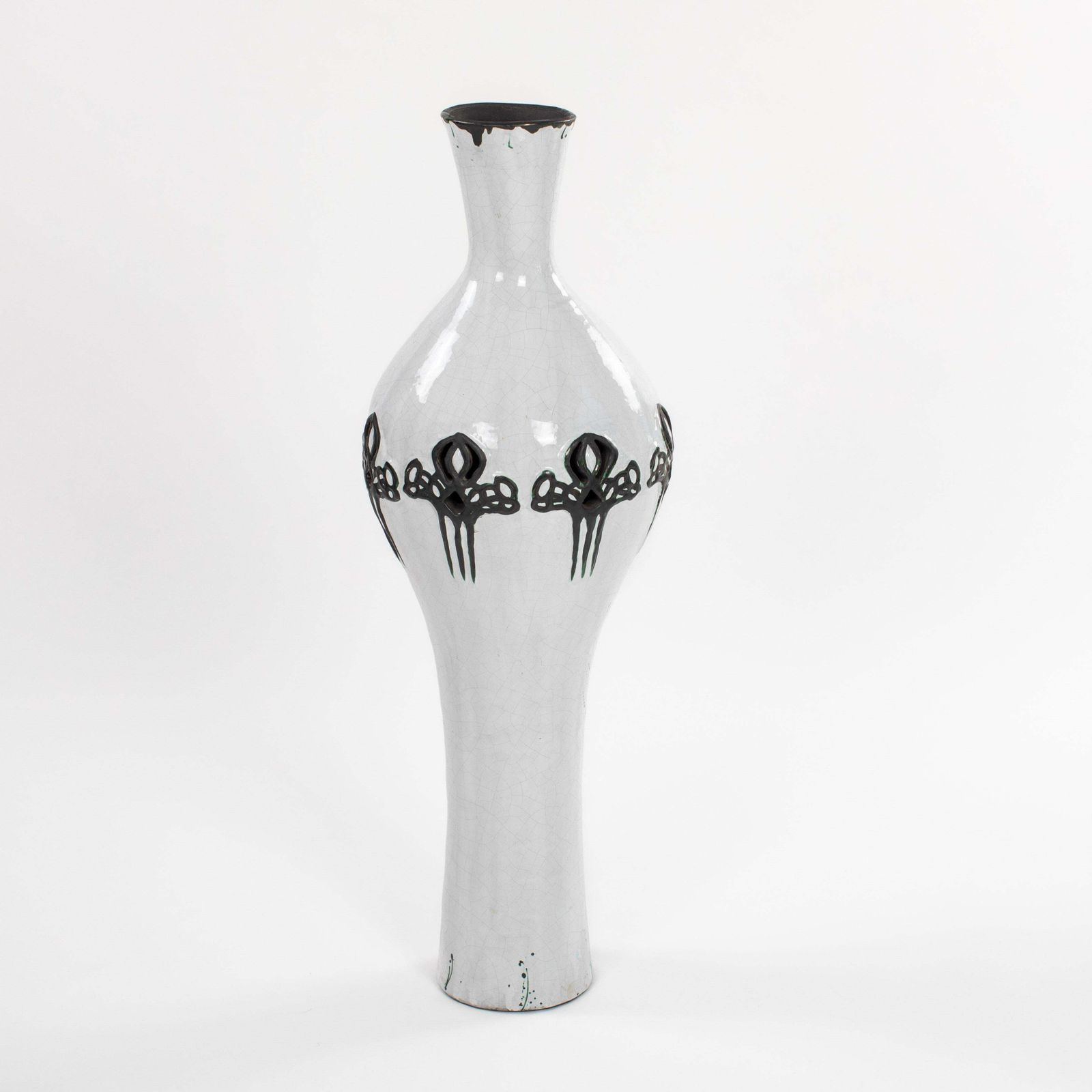Italian Mid Century Black And White Vase In Raku Design, Signed Marioni 1970s photo furniture