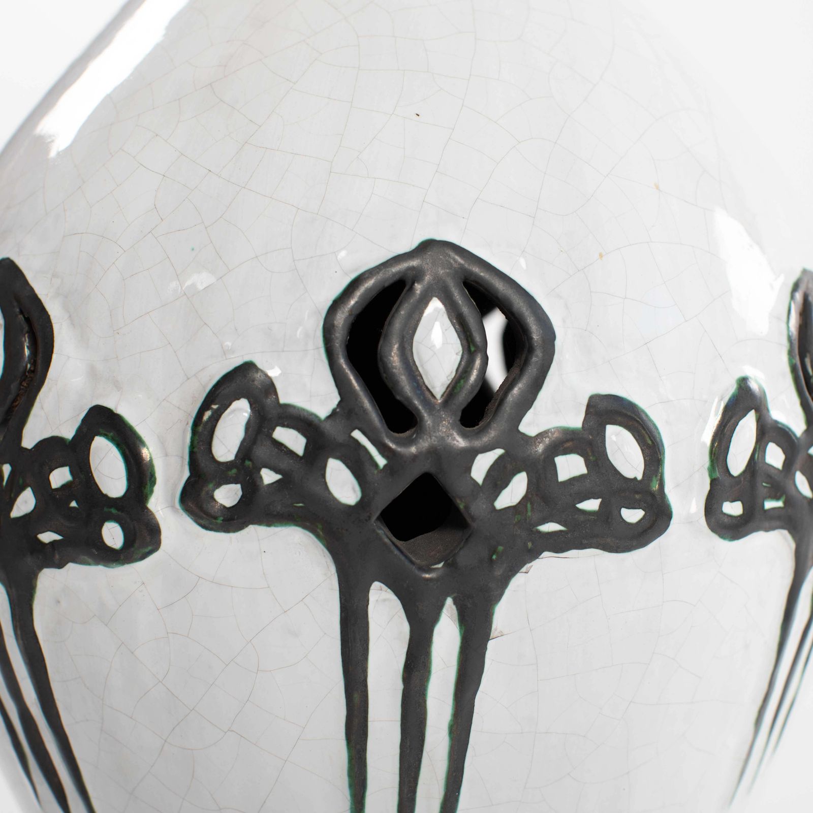 photo vinterior Italian Mid Century Black And White Vase In Raku Design, Signed Marioni 1970s