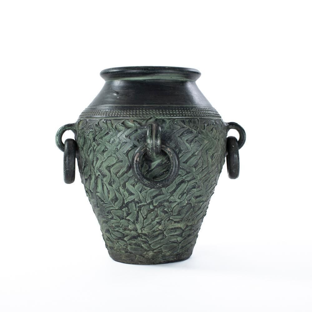 French Large Mid Century Vintage Ceramic Vase Object In Fir Green Signed 1950s photo furniture
