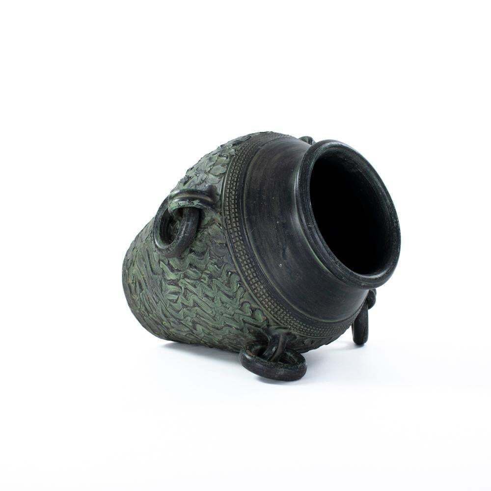 French Large Mid Century Vintage Ceramic Vase Object In Fir Green Signed 1950s photo for sale