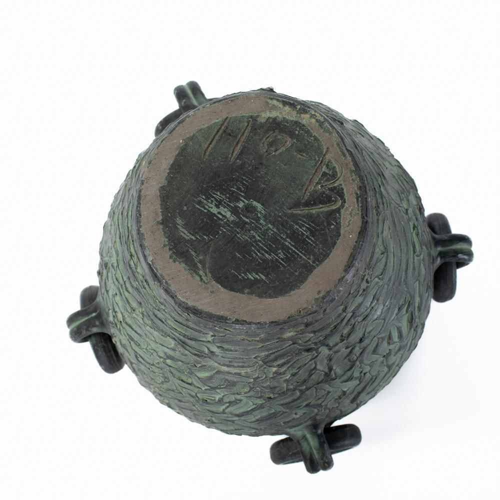 photo vintage French Large Mid Century Vintage Ceramic Vase Object In Fir Green Signed 1950s