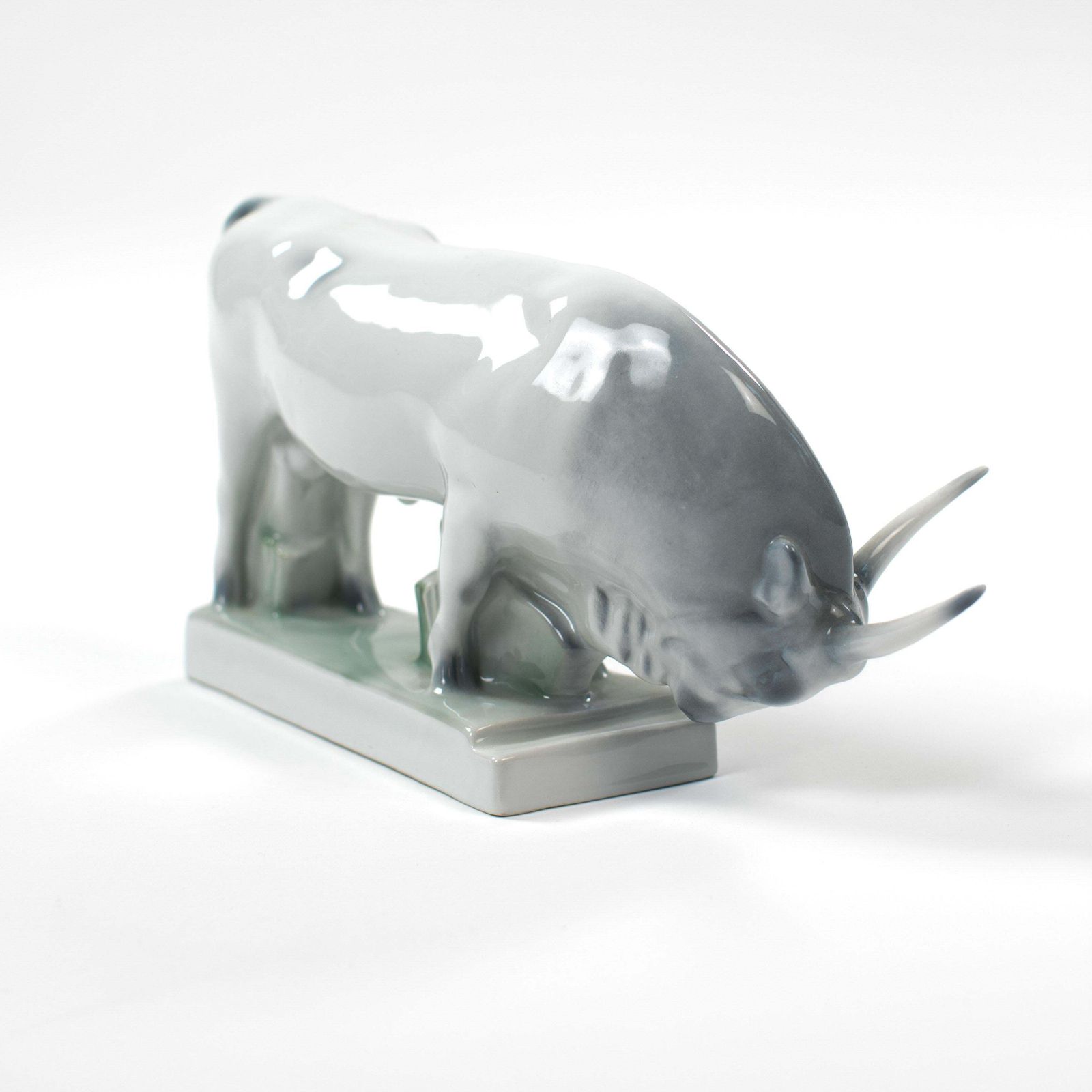 Hungary Mid Century Porcelain Bull In Soft Light Grey Green Colors By Zsolnay photo furniture