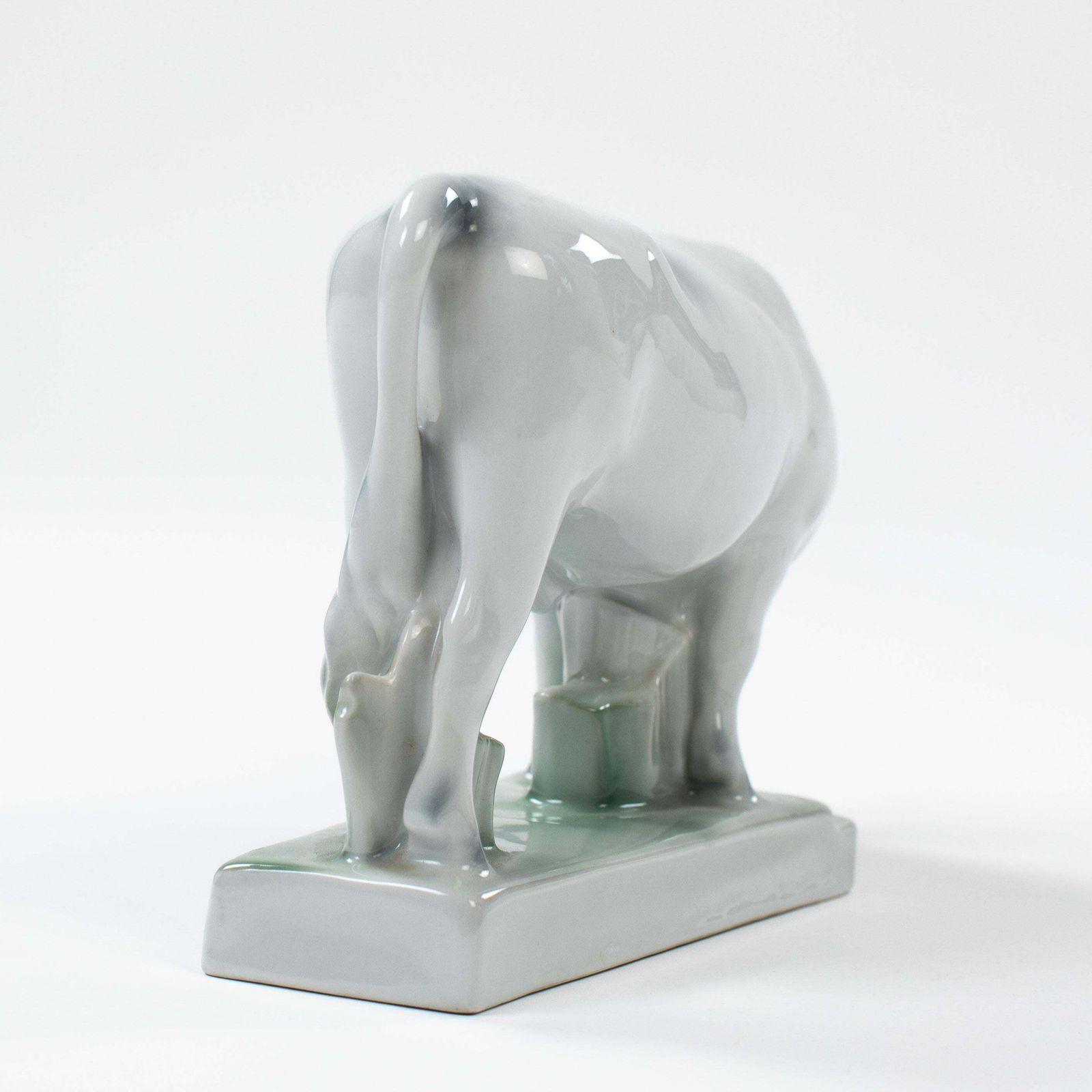 Hungary Mid Century Porcelain Bull In Soft Light Grey Green Colors By Zsolnay photo buy