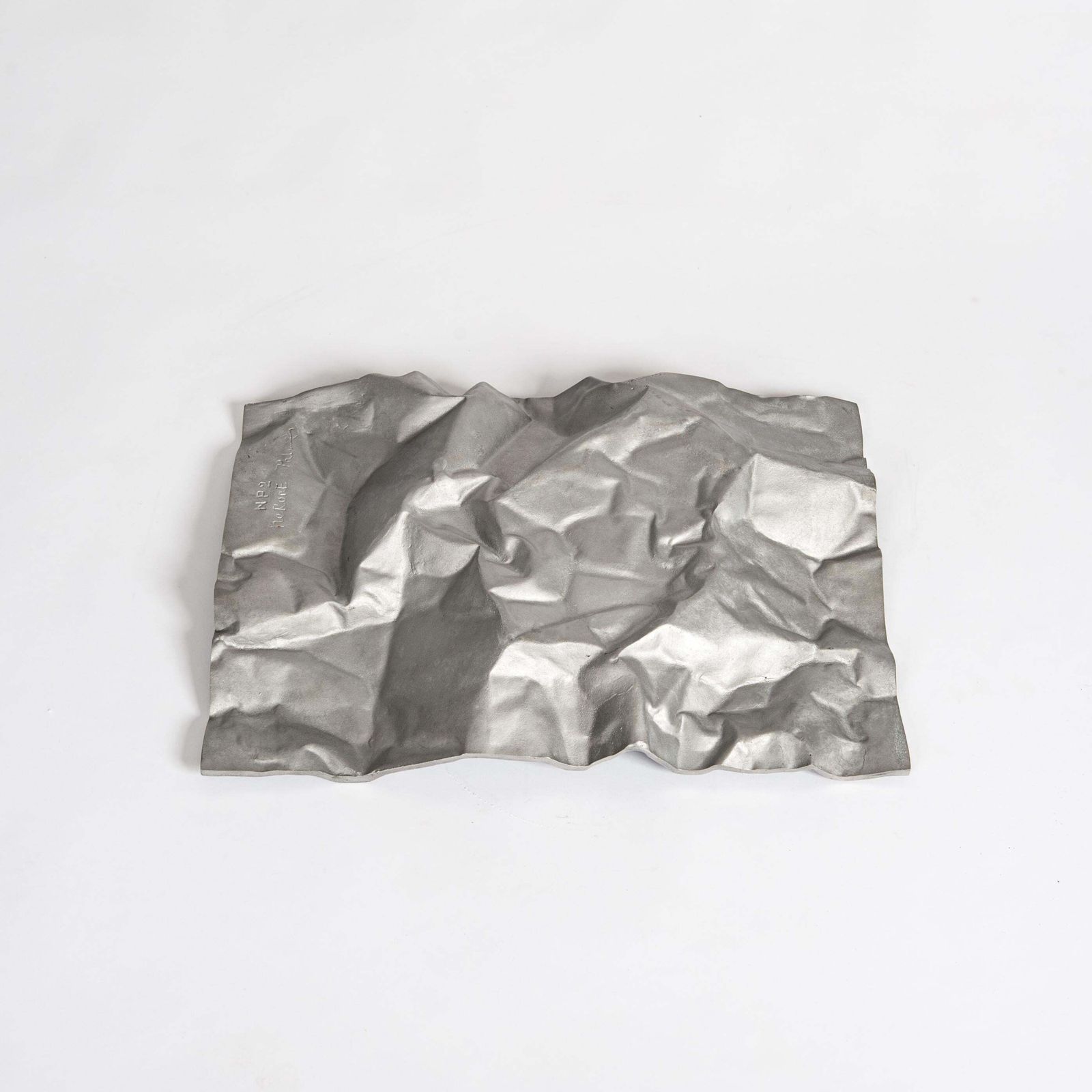 photo for sale Italian Midcentury Abstract Geometric Silvergrey Aluminum Centerpiece, Sign. Np2