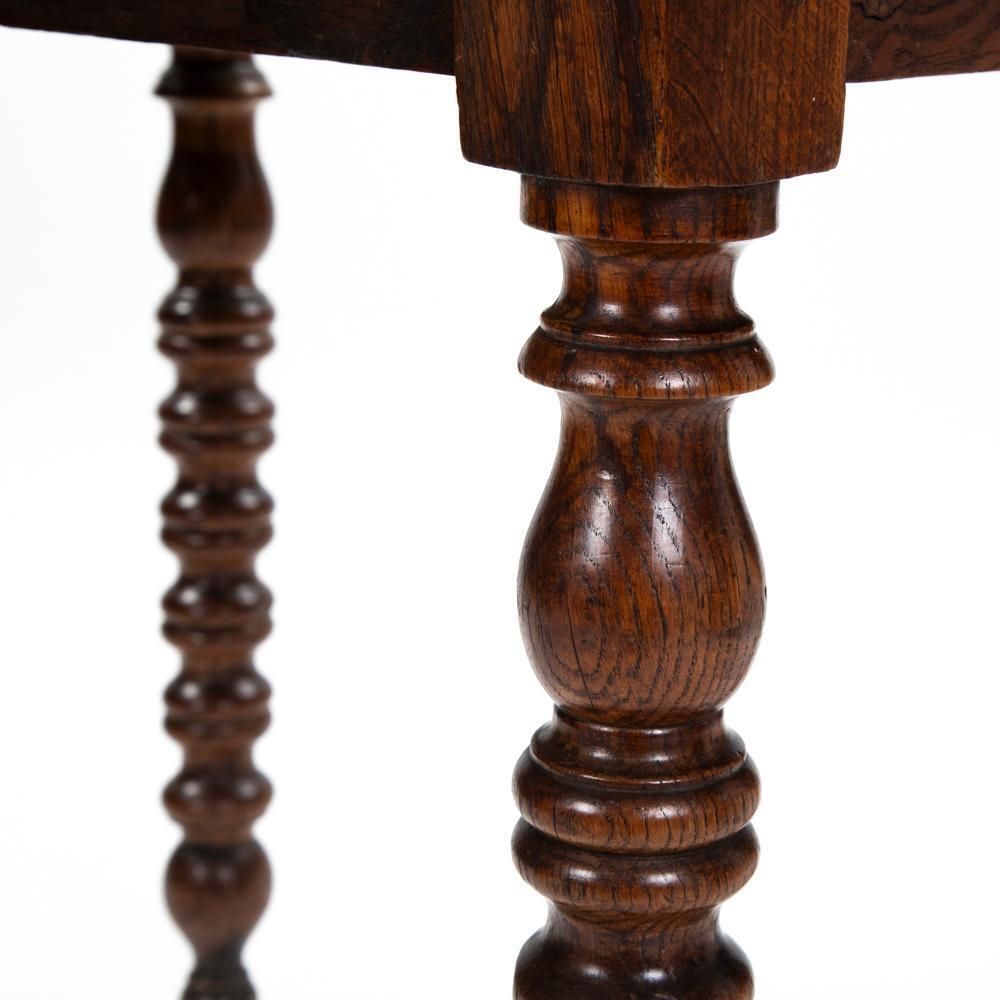 Furniture Decorative French Table, Desk Oak Wood With Turned Legs, French 19th Century photo