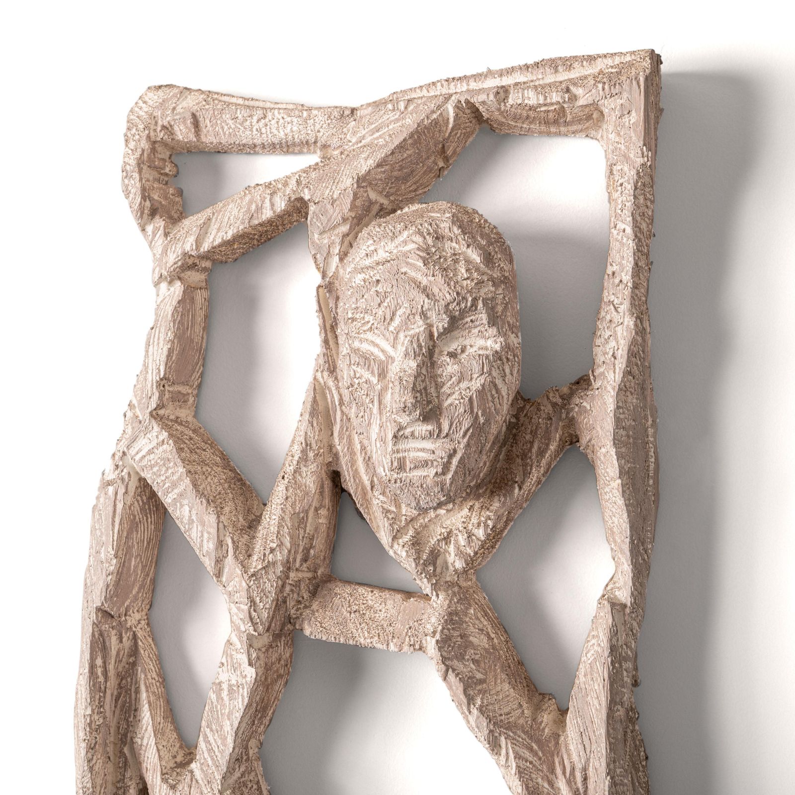 Tall Abstract Wooden Wall Mounted Sandy White Sculpture By Christofer Kochs 2019 photo furniture
