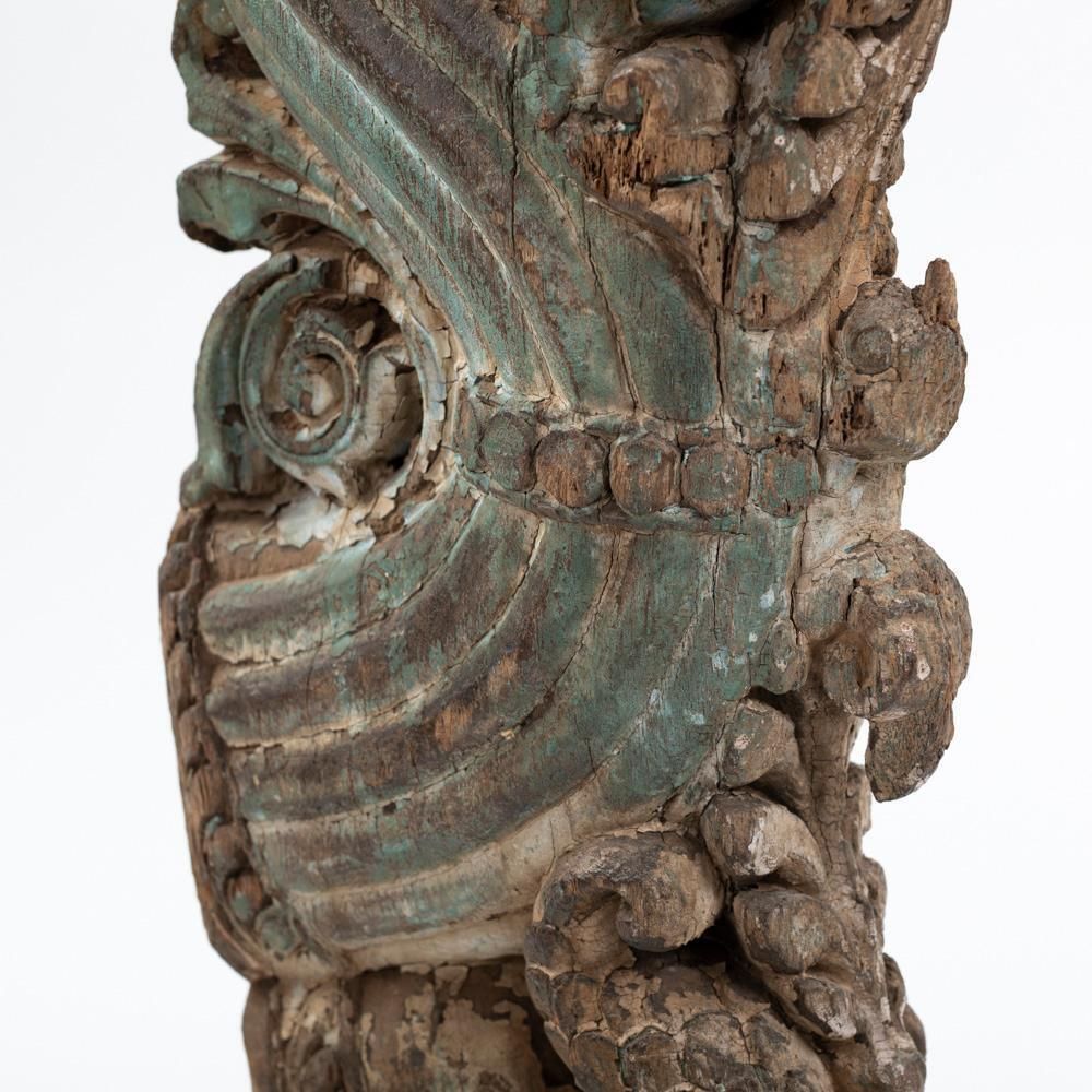 photo for sale Architectural Wooden Sculpture Original Green Turquoise Paint India 18th Century