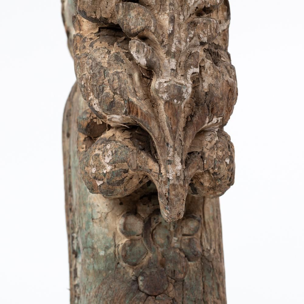 3611.0 Architectural Wooden Sculpture Original Green Turquoise Paint India 18th Century photo