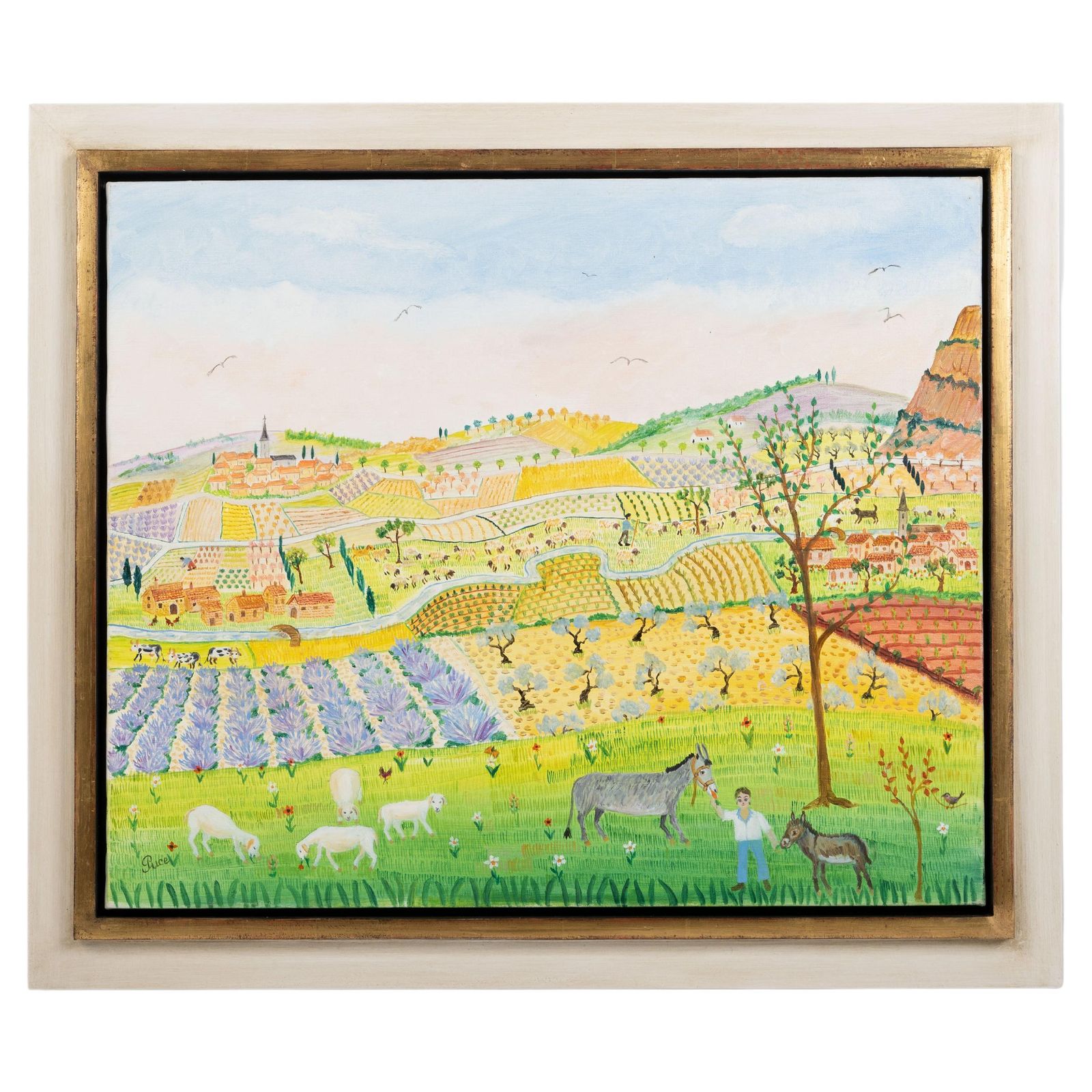 Naive Illustrated Landscape In Bright Green Yellow Colors By Nicole Fourcroy