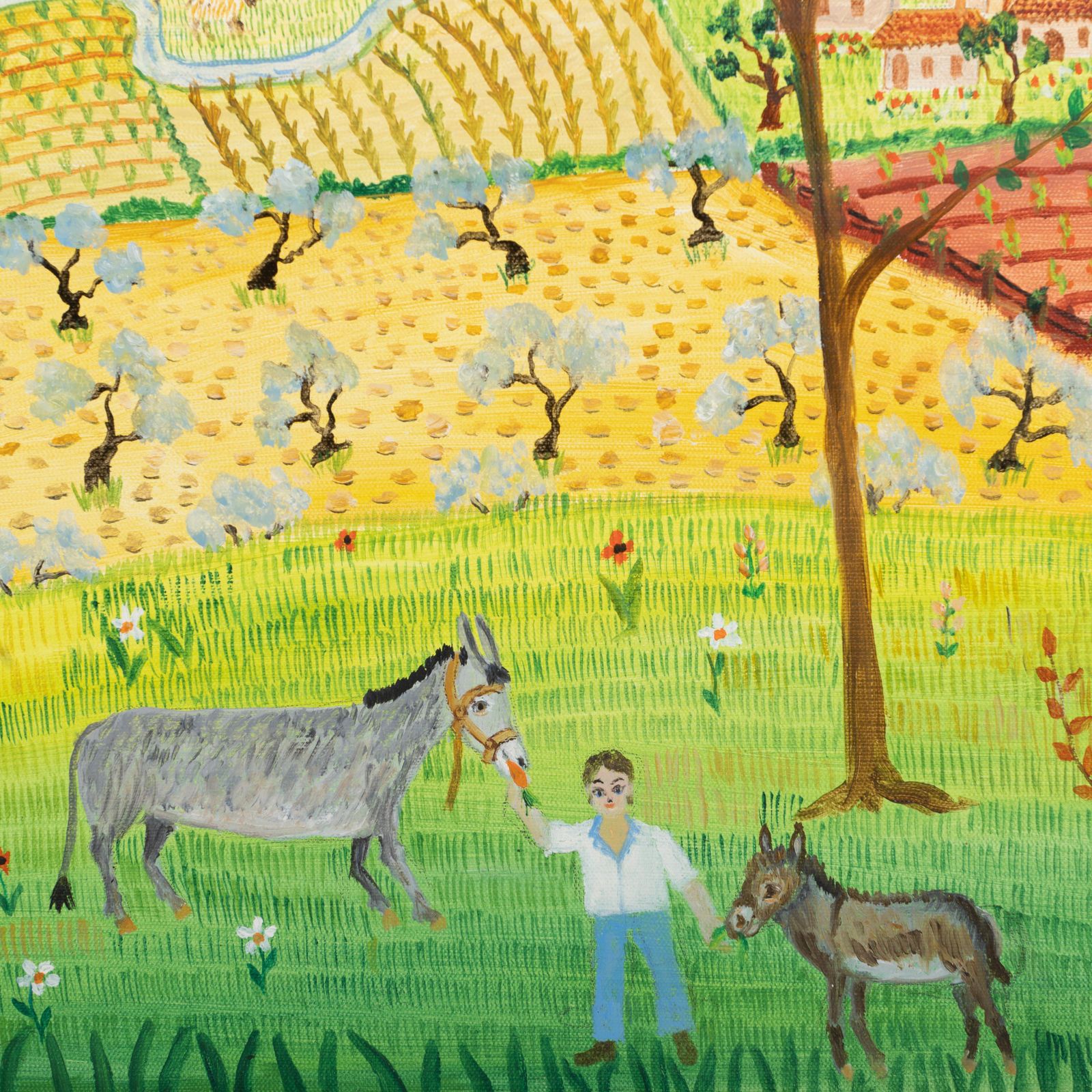 Naive Illustrated Landscape In Bright Green Yellow Colors By Nicole Fourcroy photo furniture