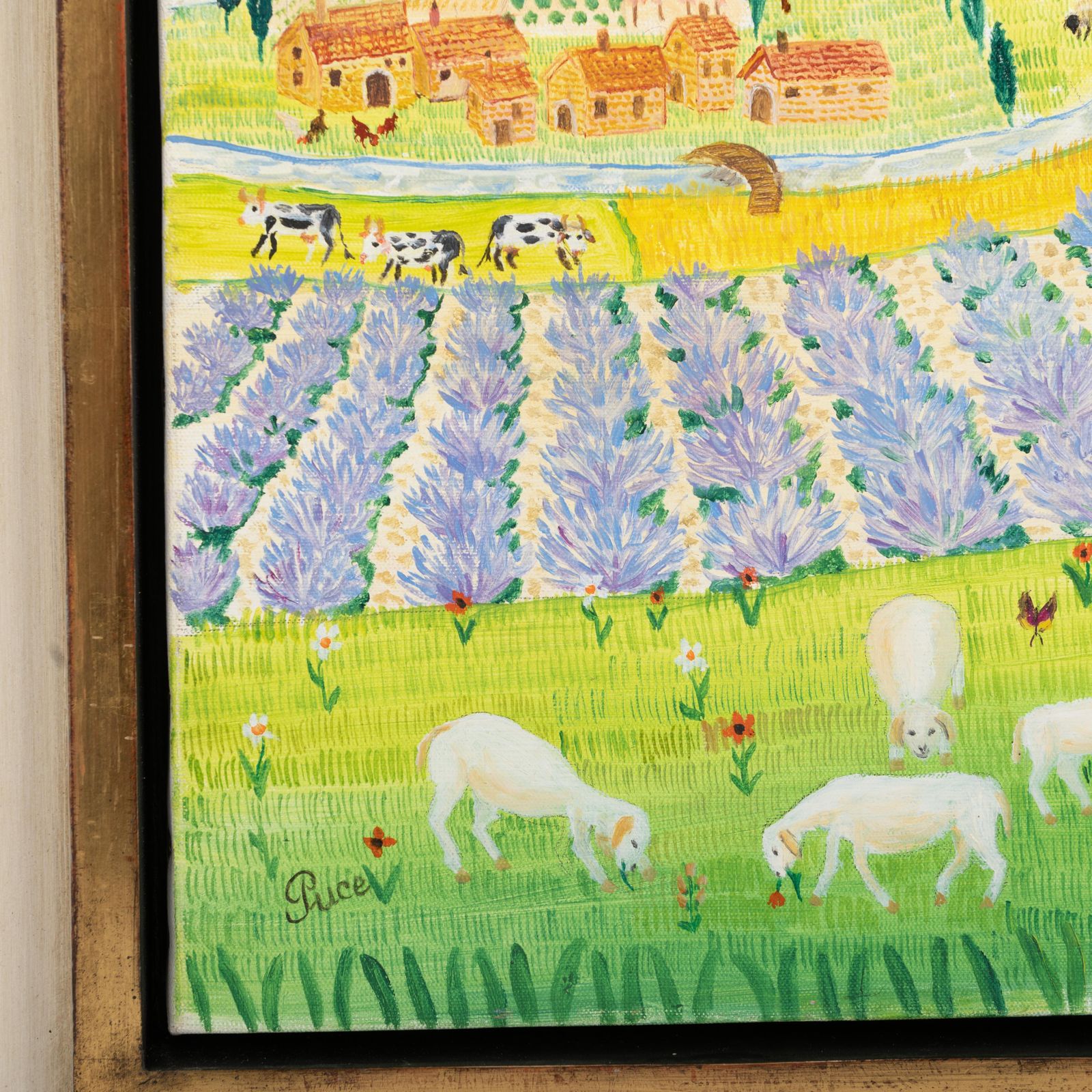 Naive Illustrated Landscape In Bright Green Yellow Colors By Nicole Fourcroy photo for sale