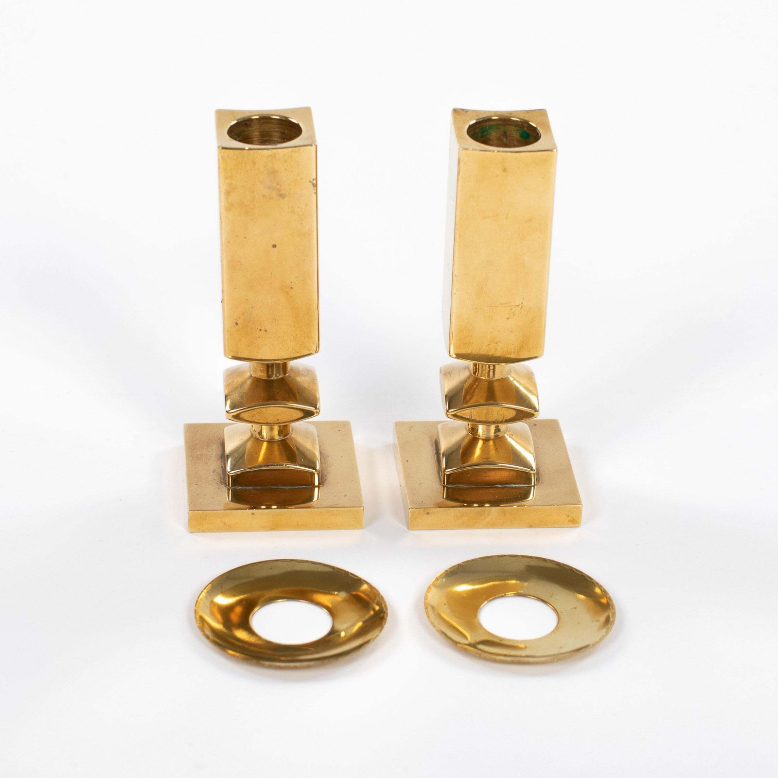 Pair Of Modern, Heavy Brass Candlesticks By Lars Bergsten For Gusum 1985, Signed photo buy