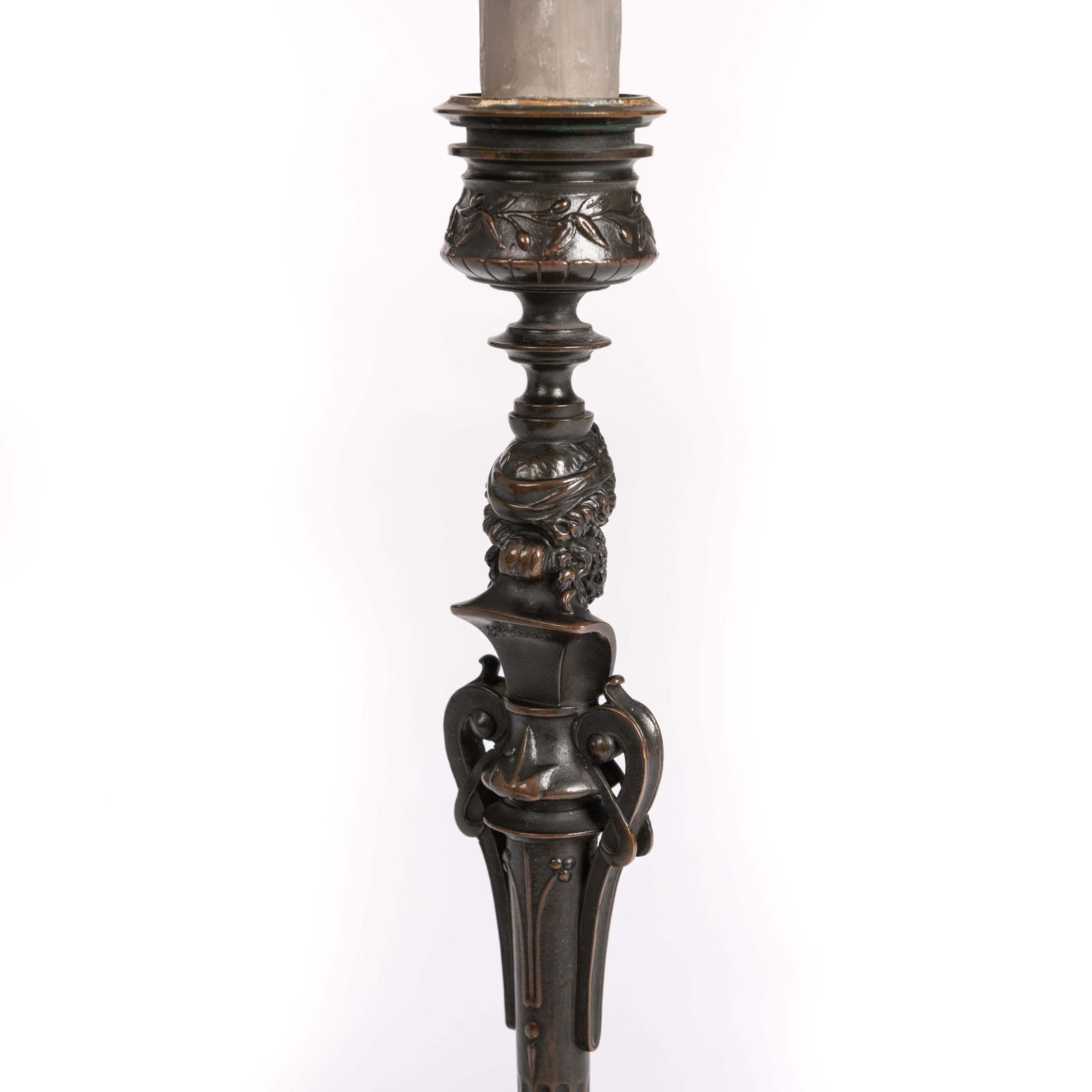 Pair Of French Napoleon III Bronze Candlesticks By Foundry F. Barbedienne 1860s photo vinterior