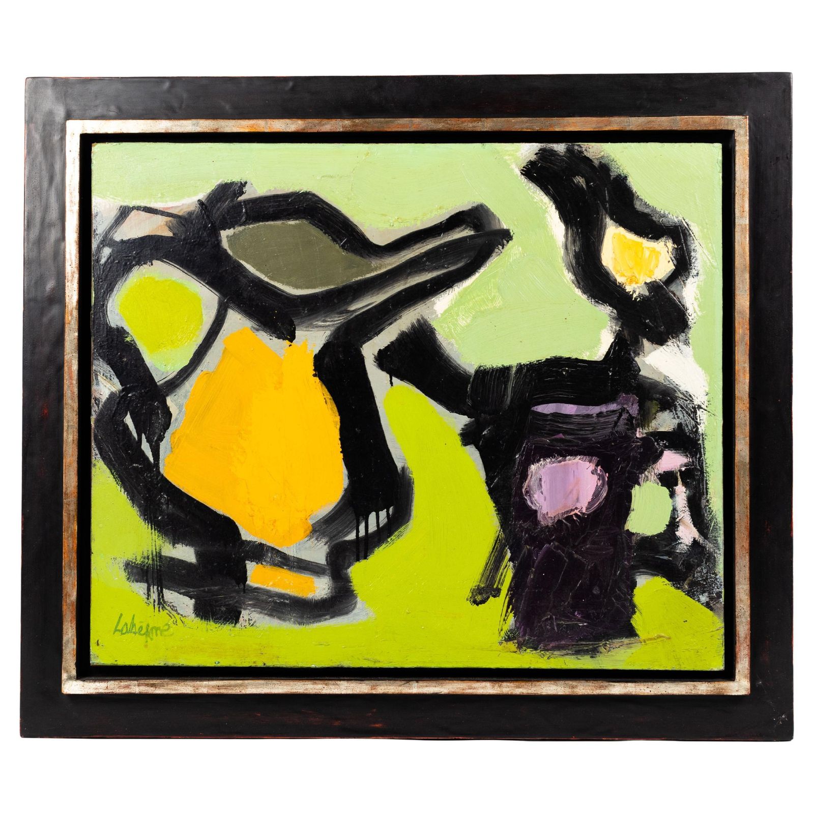 Abstract Still Life In Green Orange Black By The French Painter Serge Labégorre