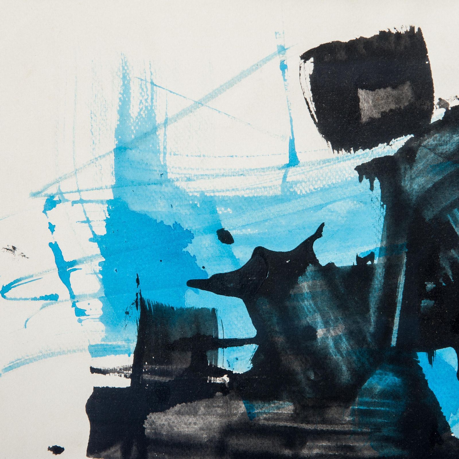 Abstract Mid Century Painting In Turquois Black, Signed By R. Santamaria, 1964 photo furniture