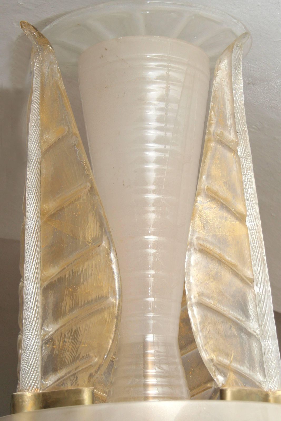 Italian Mid Century Golden Murano Glass Chandelier With Embracing Leaves 1970s photo Lighting