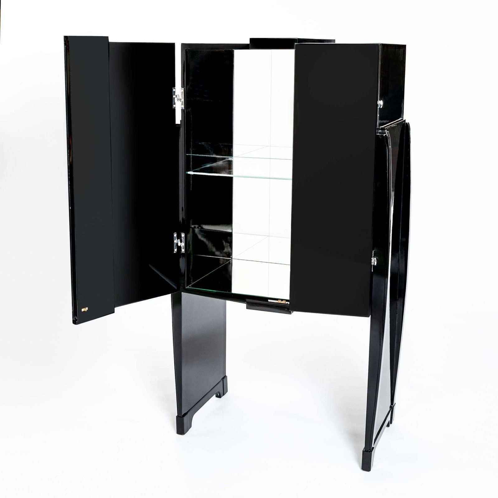 photo for sale French Cubistic Art Deco Bar Cabinet Black High Gloss Finish From The 1930s