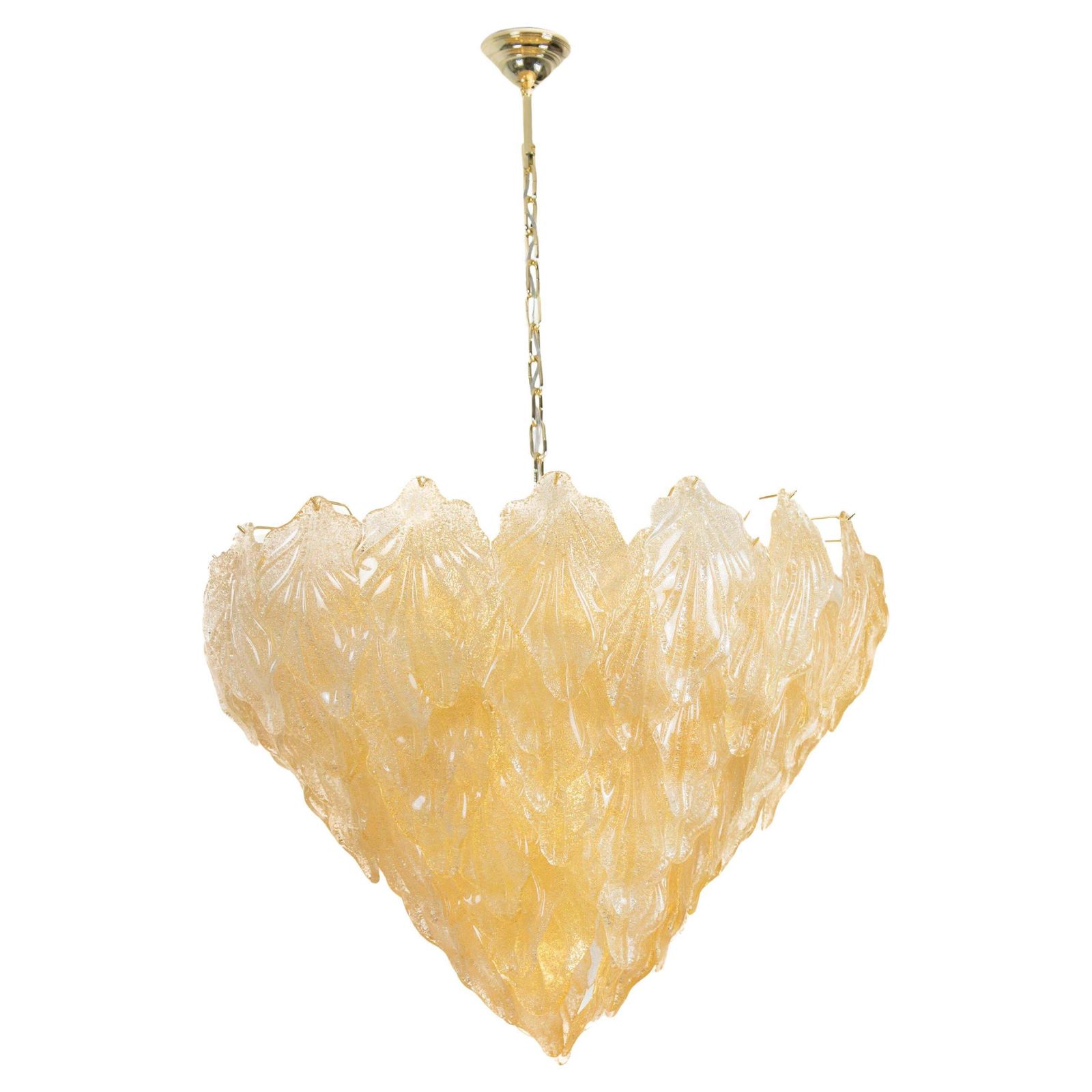 Ltalian Late Mid Century Murano Glass Chandelier With Honey Gold Leaves, 1990s
