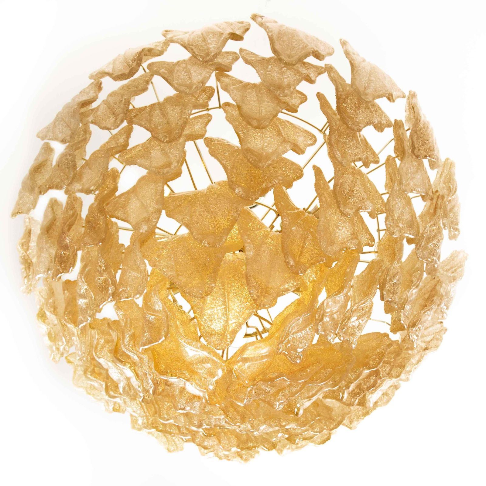 Ltalian Late Mid Century Murano Glass Chandelier With Honey Gold Leaves, 1990s photo vinterior