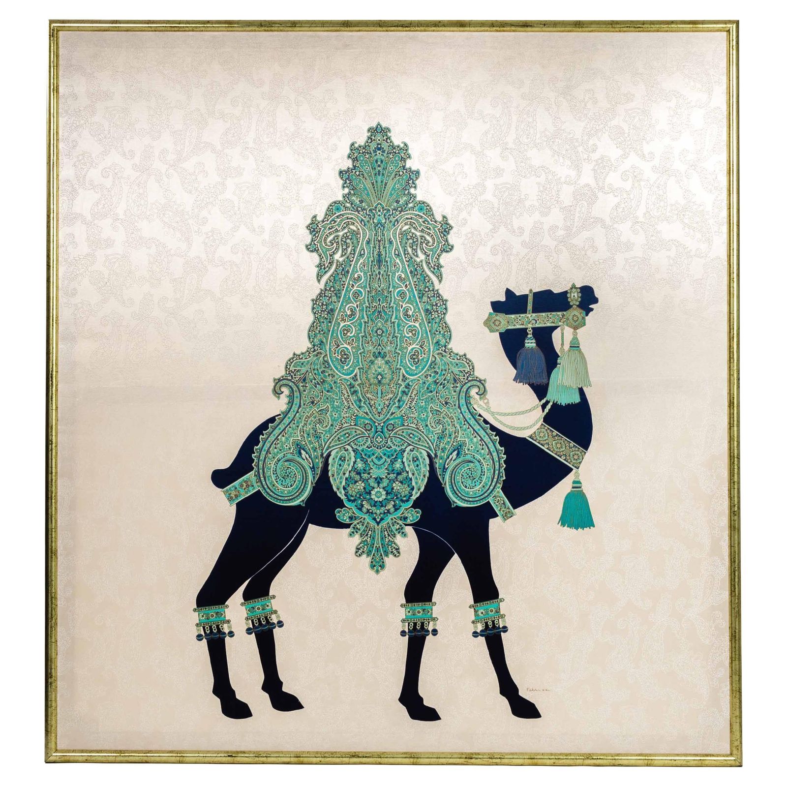 Painting Of A Stylized Oriental Camel By Fabbriziani And Calandra Italy 1970s