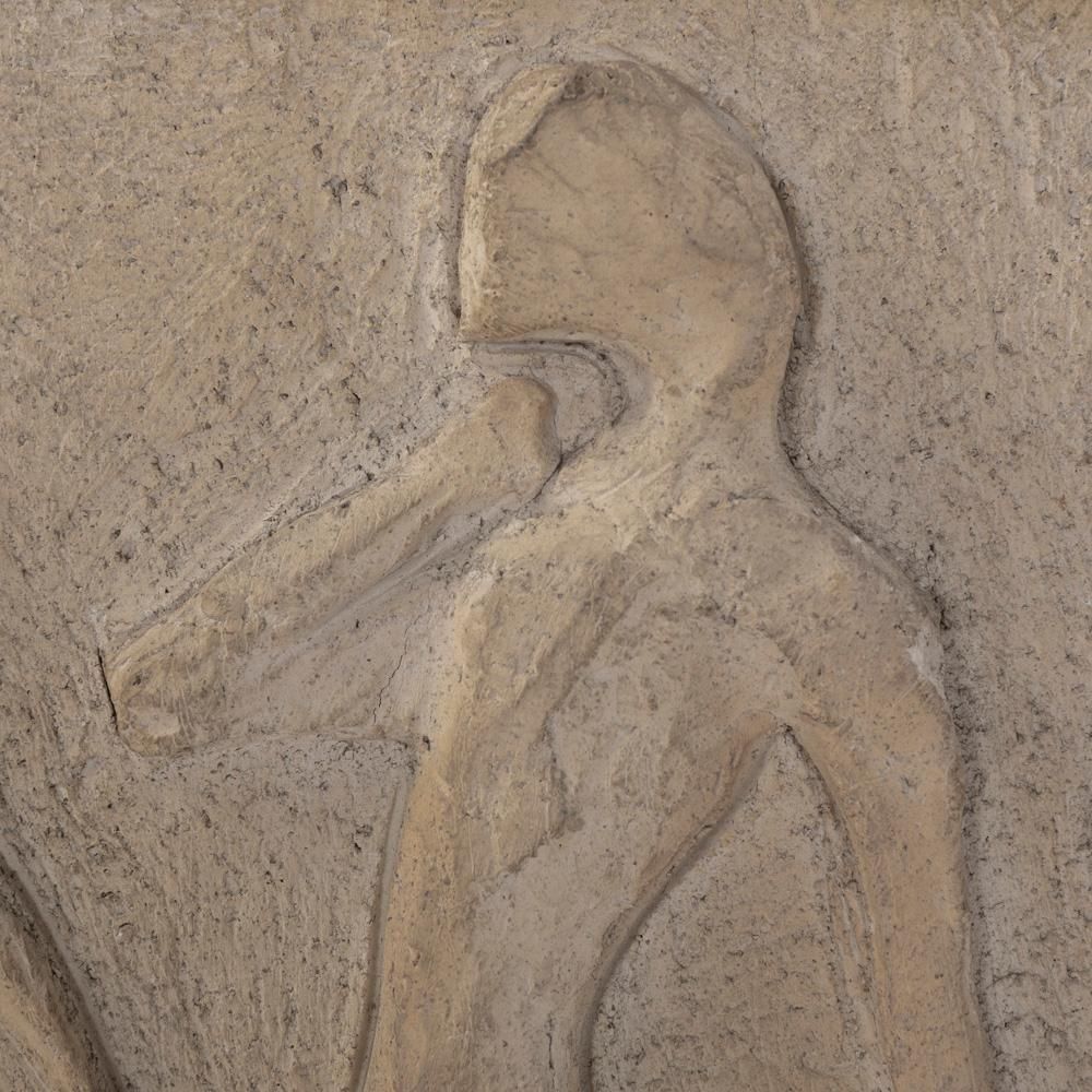 photo vinterior Italian Mid Century Sculptural Figurative Sandstone Wall Pannel Signed 1950s