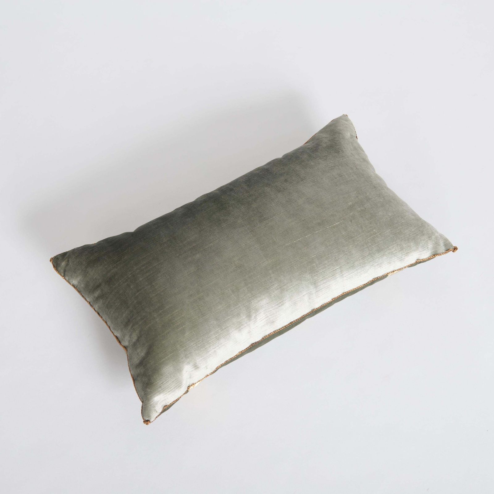 Pair Of Pastel Green Colored Velvet Pillows With Antique Metallic Embroidery photo vintage