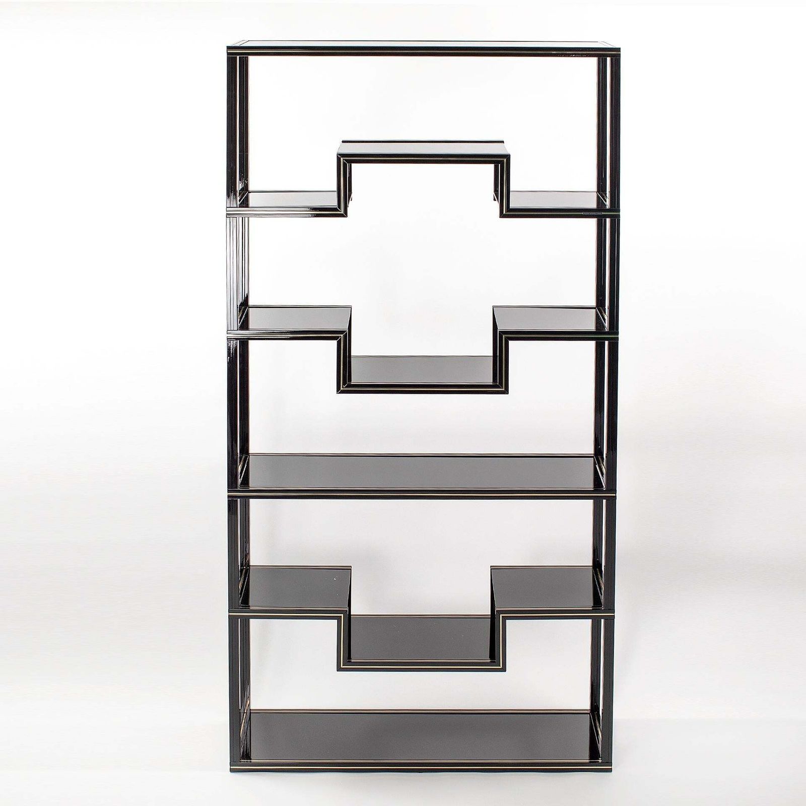 French Black Lacquered & Brass étagère With Open Shelfs By Pierre Vandel, 1970s photo for sale