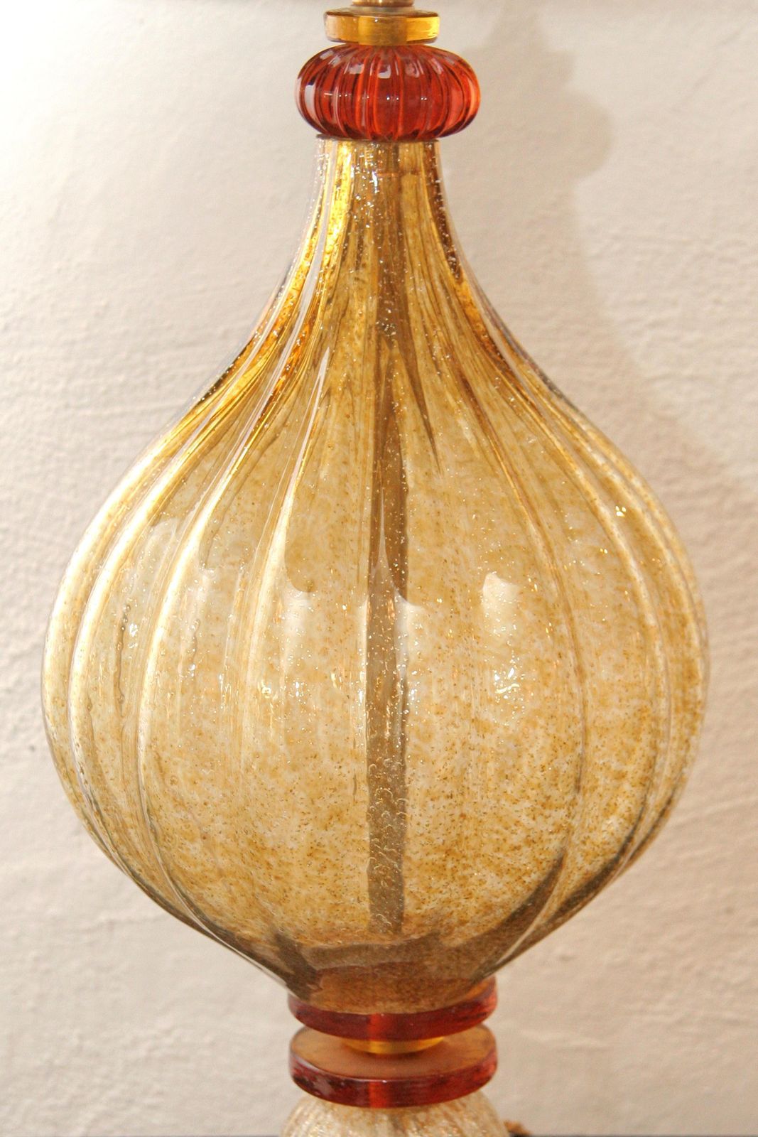Midcentury Murano Glass Table Lamp Gold Orange Colored Hand Patinated Shade photo Lighting