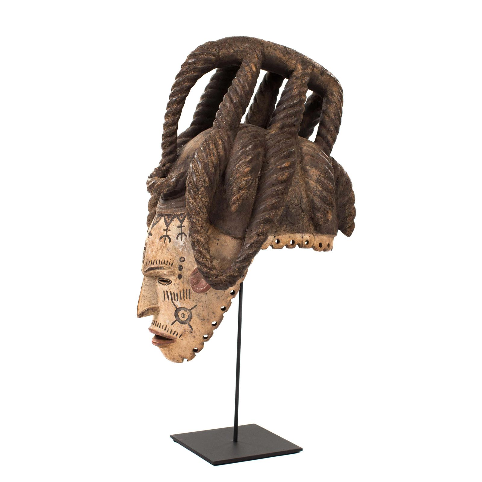 2751.0 African Wooden Female Igbo Agbogo Tribal Mask Brown Red Beige Nigeria 1970s photo