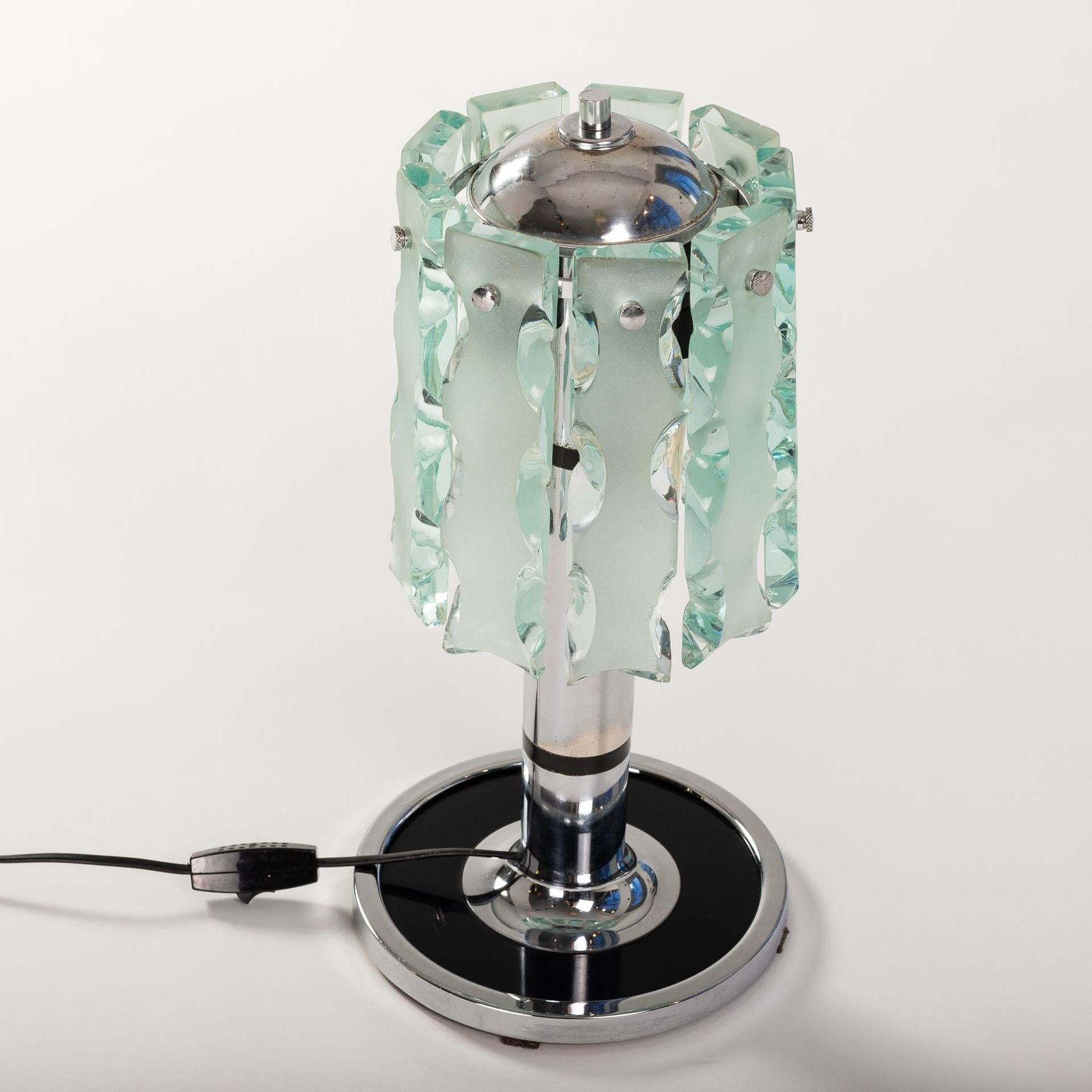 Italian Mid Century Fontana Arte Table Lamp Zero Quattro With Green Glass Blades photo vinterior