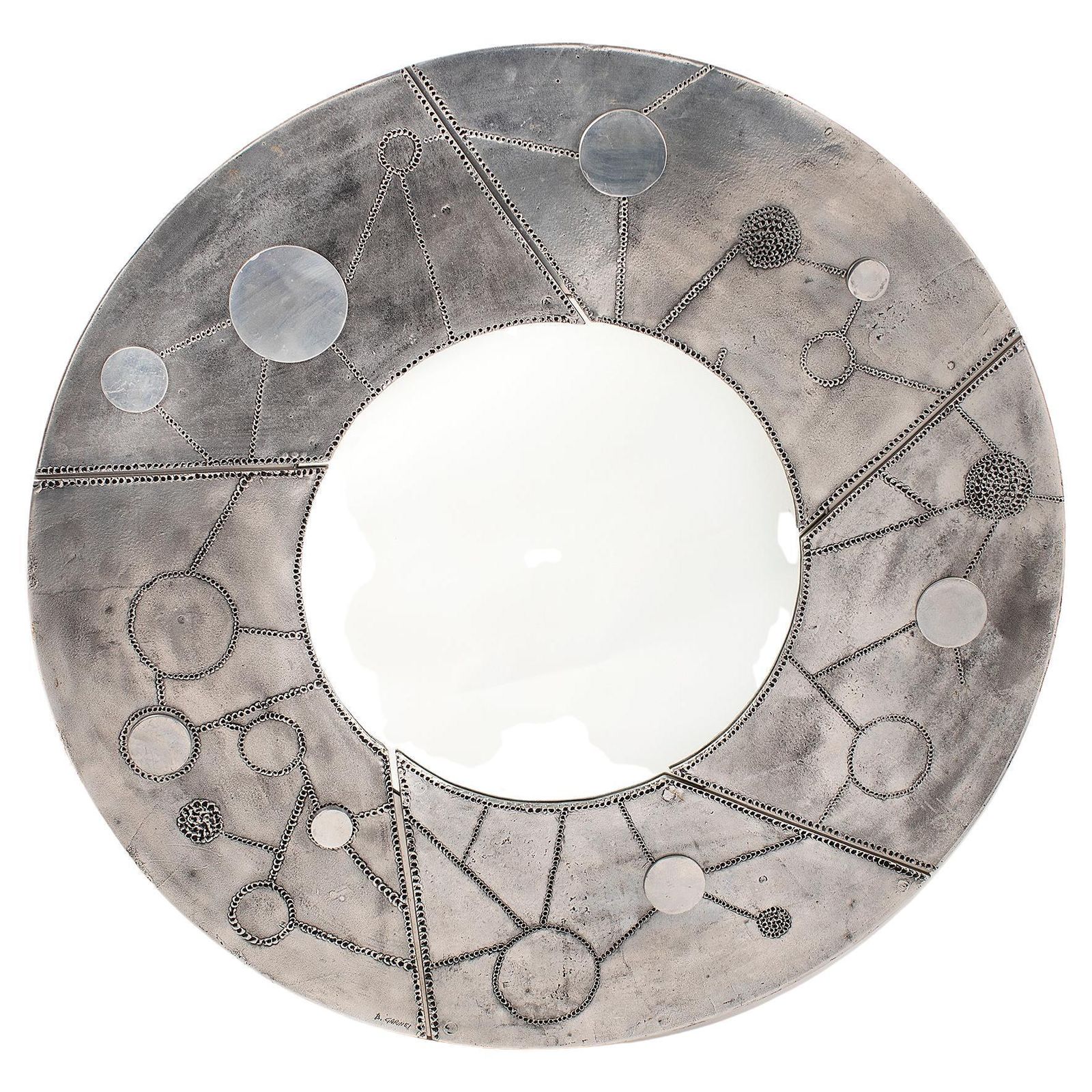 Mid Century Italian Sculptural Steel Mirror By Bianca Garinei Florence, 1970s