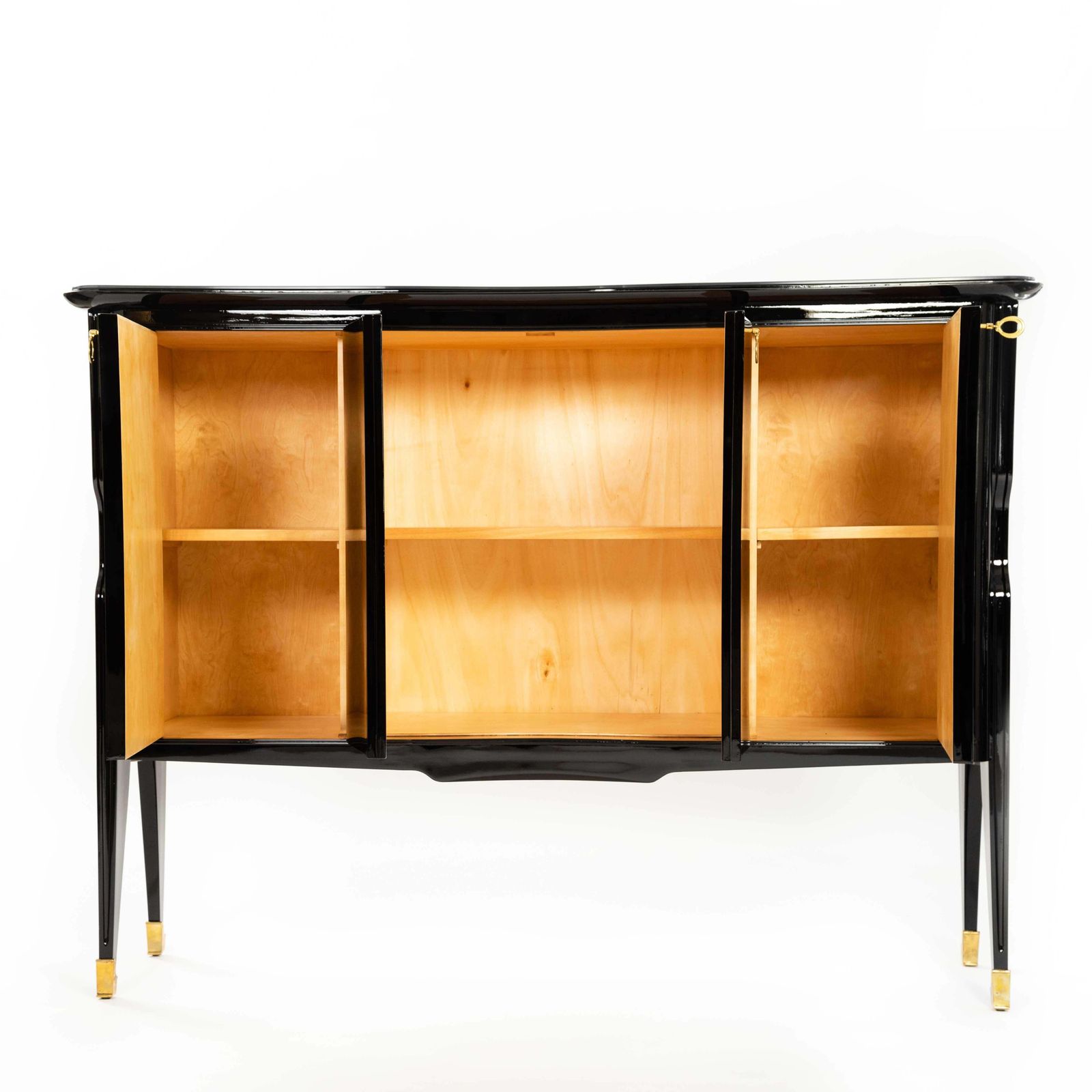 Mid Century Italian Credenza Black Lacquer Brass Details By Vittorio Dassi 1950s photo for sale