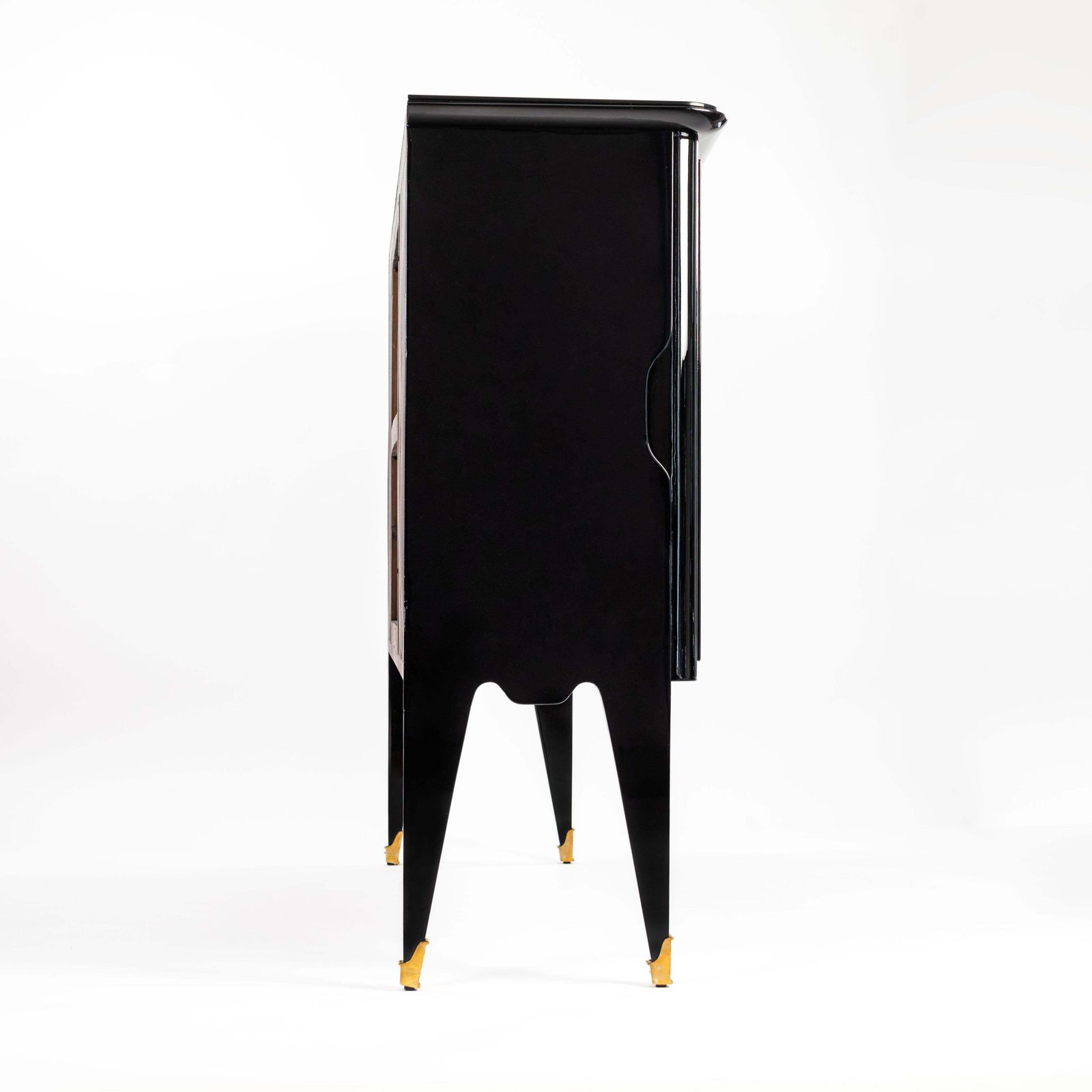 Mid Century Italian Credenza Black Lacquer Brass Details By Vittorio Dassi 1950s photo buy