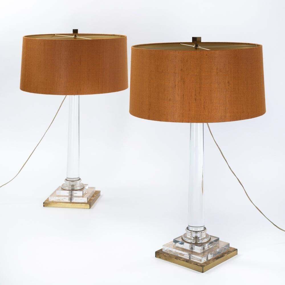 Pair Of Italian Mid Century Acrlyic Table Lamps Gilded Base By F. Loffredo 1970s photo 4041.0