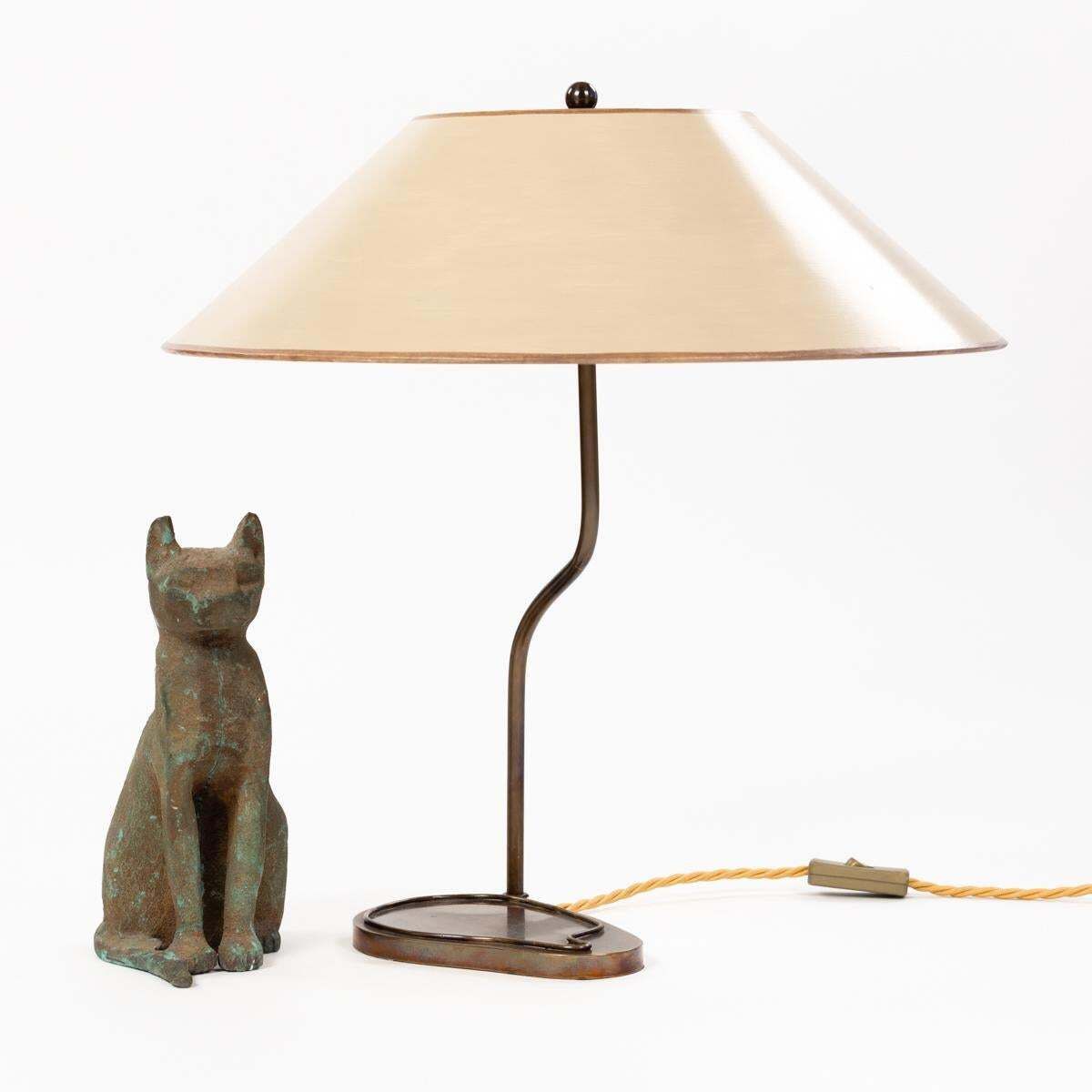 Mid Century Greek Green Bastet Cat God Table Lamp Cast Iron Patinated 1940s photo vinterior