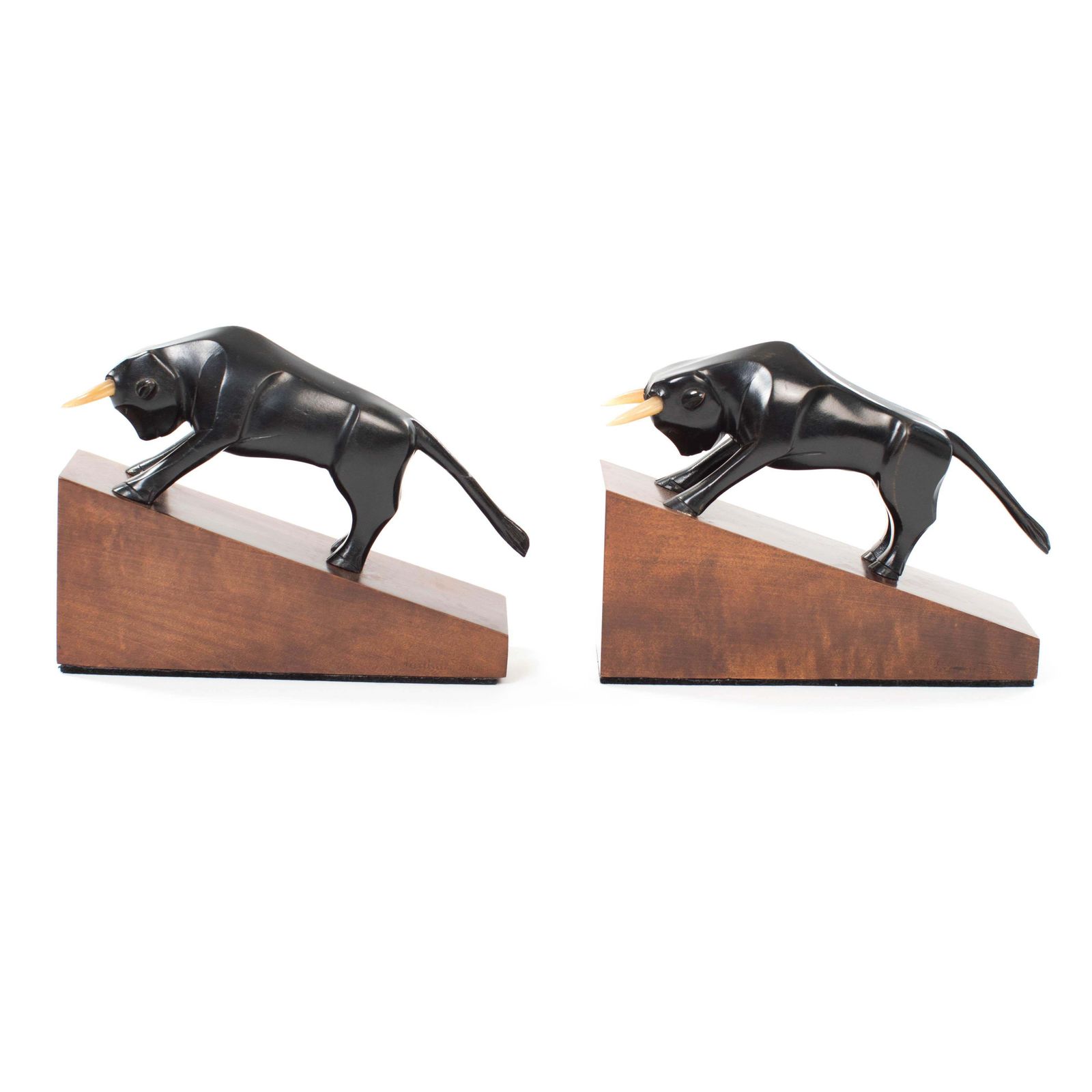 Pair Of French Cubistic Art Déco Bookends In Ebony Horn, Signed By Hand 1920s photo Home Decor