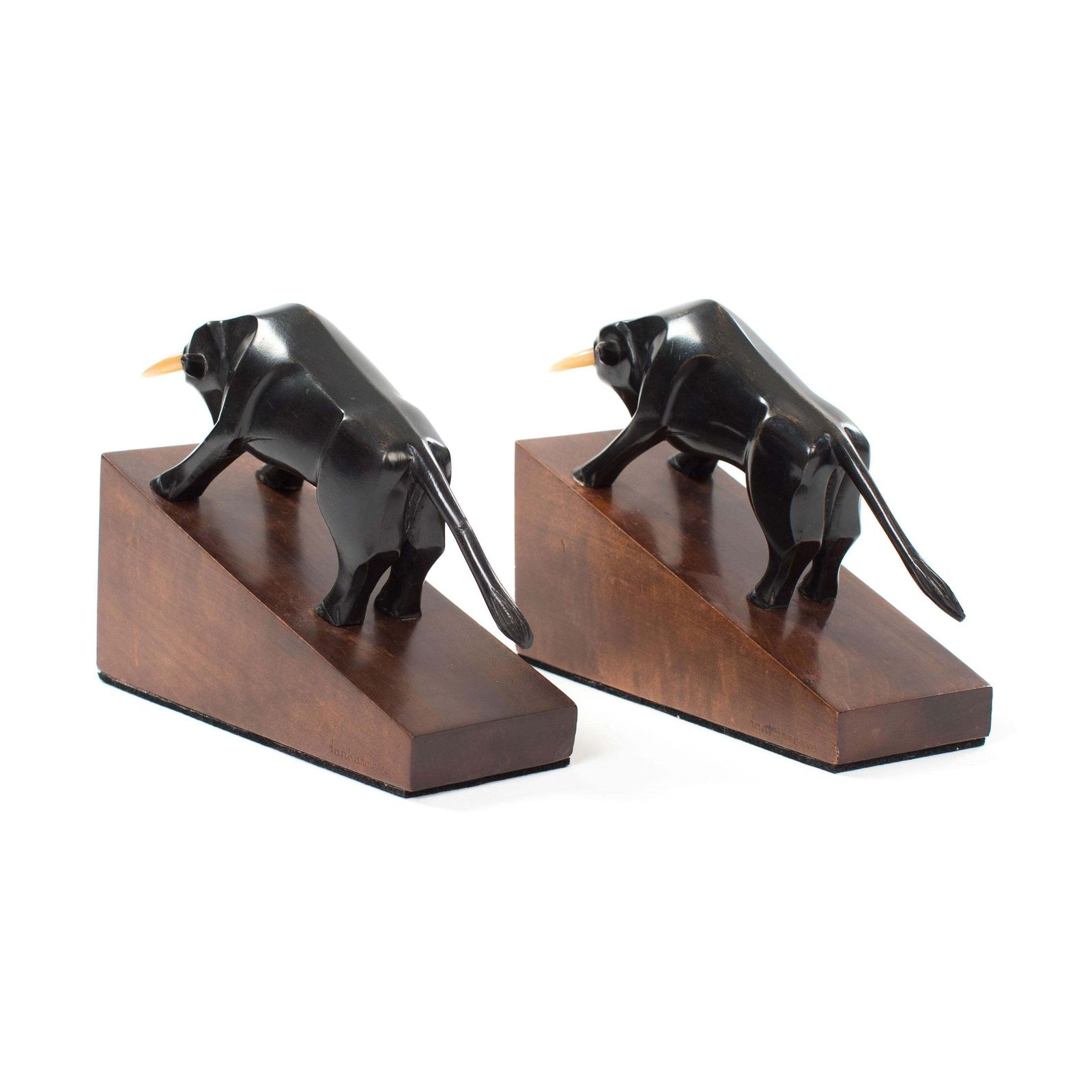 Pair Of French Cubistic Art Déco Bookends In Ebony Horn, Signed By Hand 1920s photo 1547.0