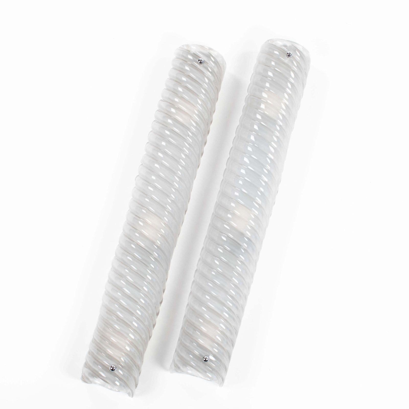 Pair Of Italian Mid Century Grey Nickel Ribbed Murano Glass Wall Sonces 1980s photo furniture
