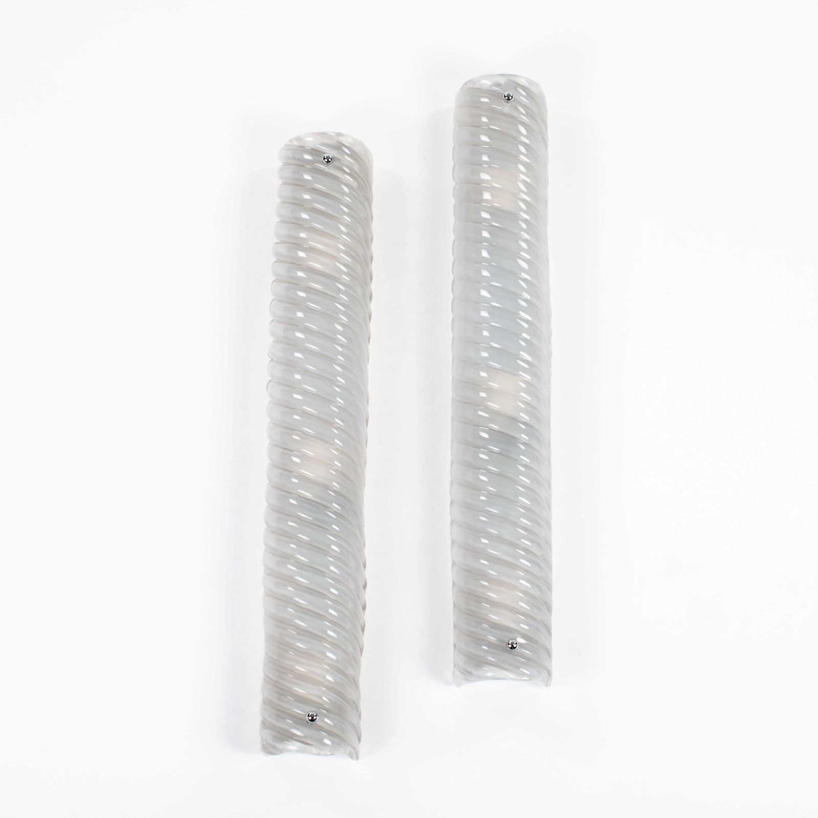 Pair Of Italian Mid Century Grey Nickel Ribbed Murano Glass Wall Sonces 1980s photo for sale
