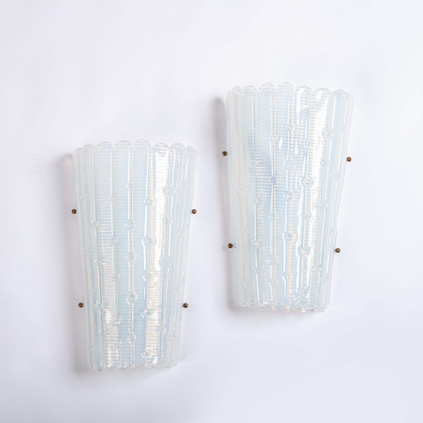 Pair Of Modern, Italian Wall Lights In Opalescent Light Blue Murano Glass, 1980s photo 2923.0